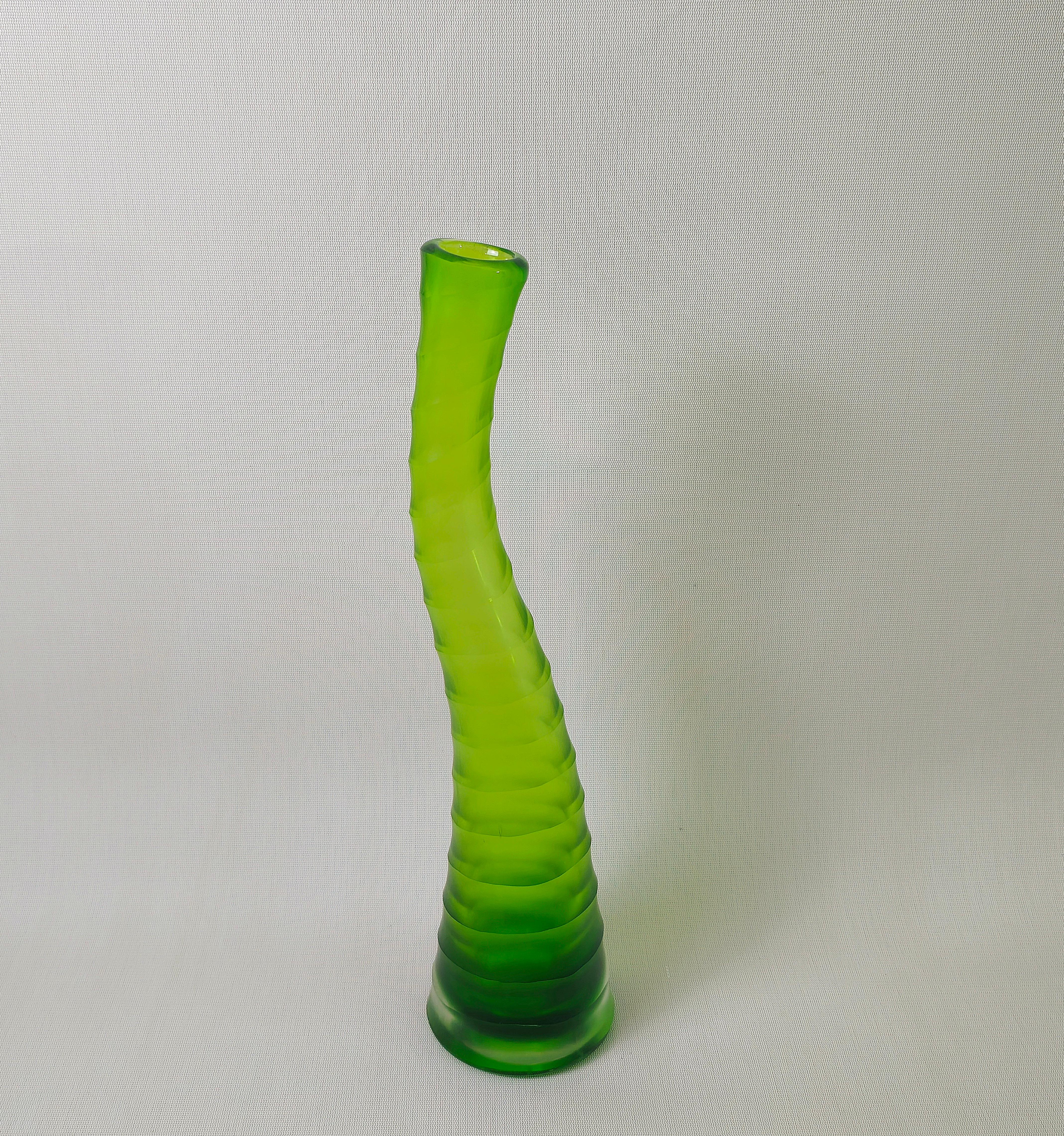 Vase Decorative Object Murano Glass Green Midcentury Modern Italian Design 1970s For Sale 4