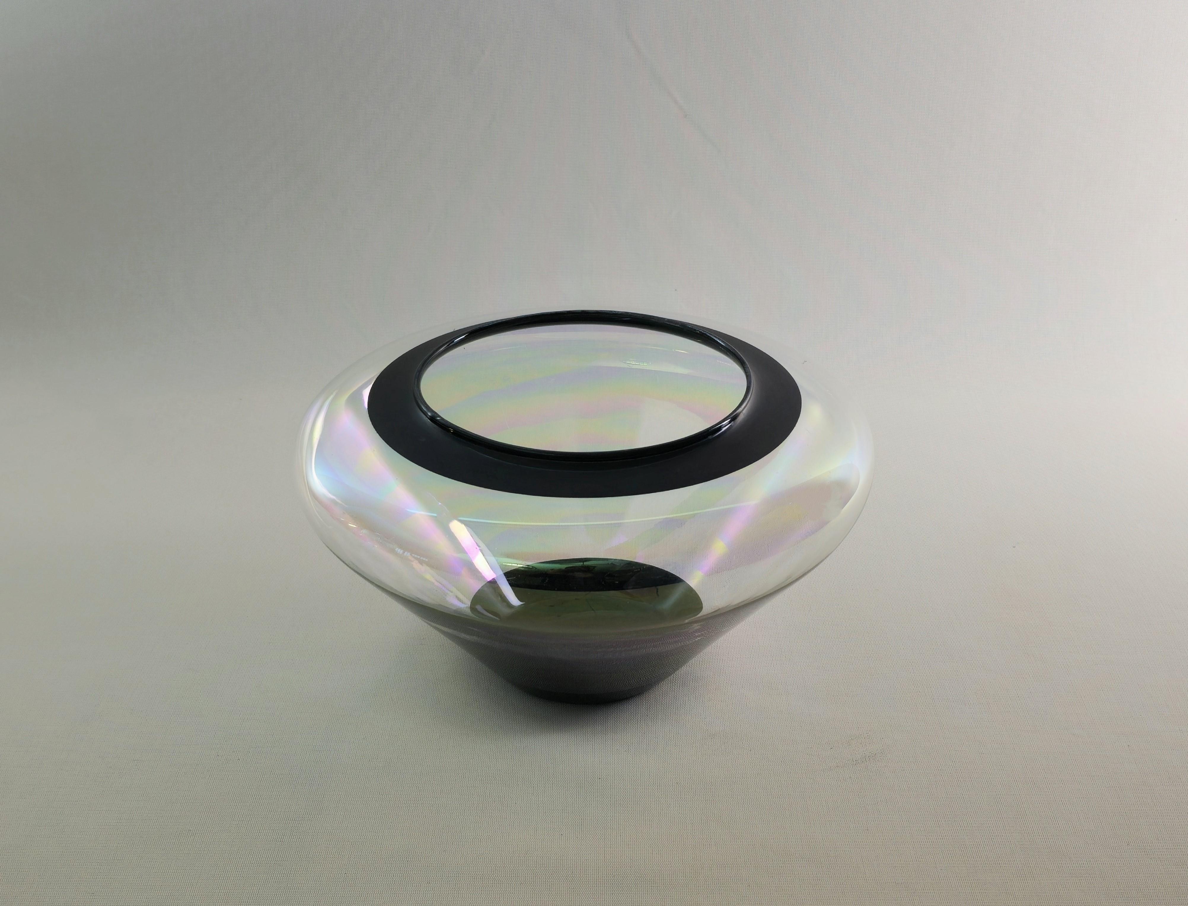Mid-Century Modern Vase Decorative Object Murano Glass Transparent Black Midcentury Italy 1960s For Sale
