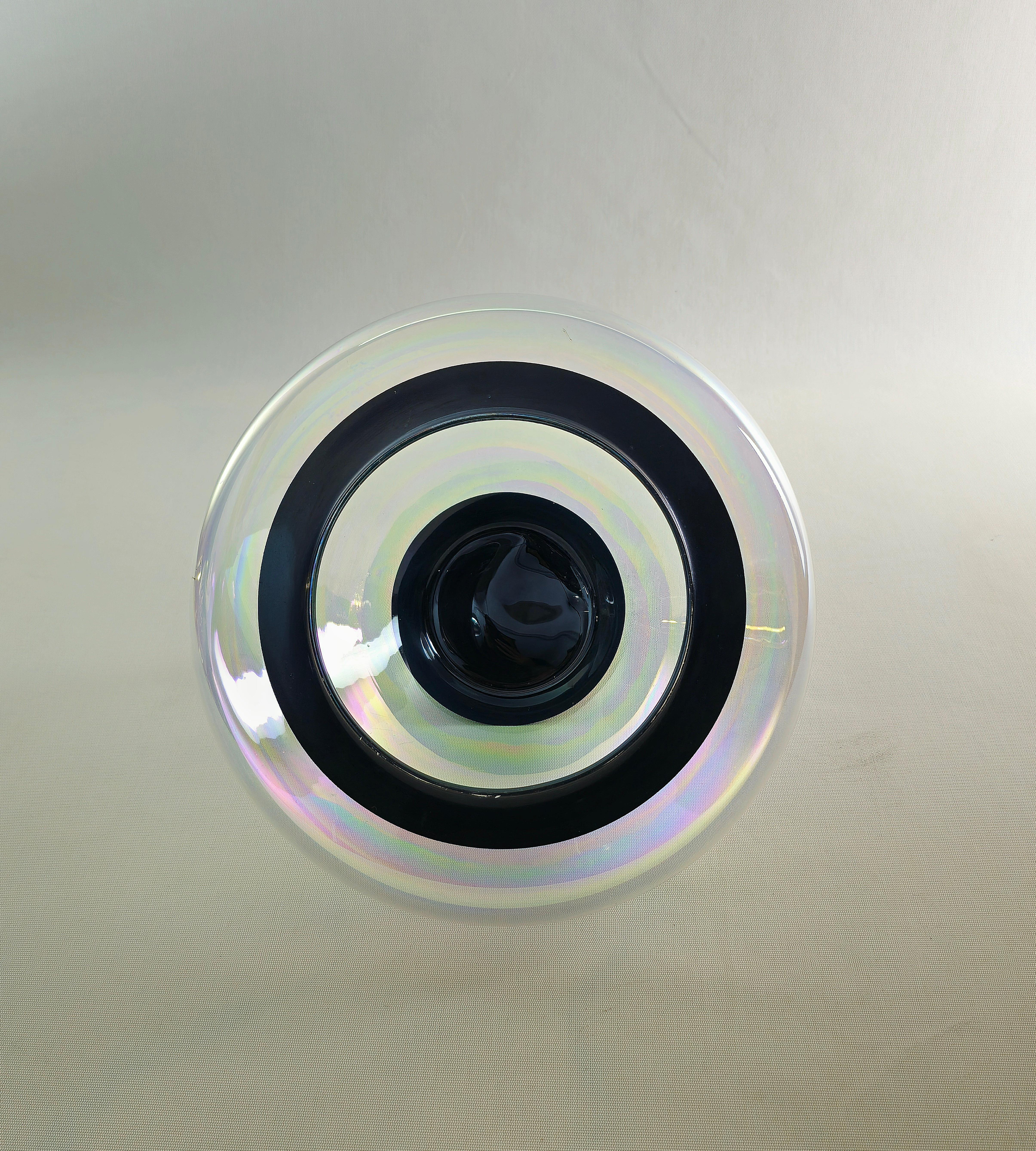 Vase Dekoratives Objekt Murano Glas Transparent Schwarz Midcentury Italy 1960s (Italienisch) im Angebot