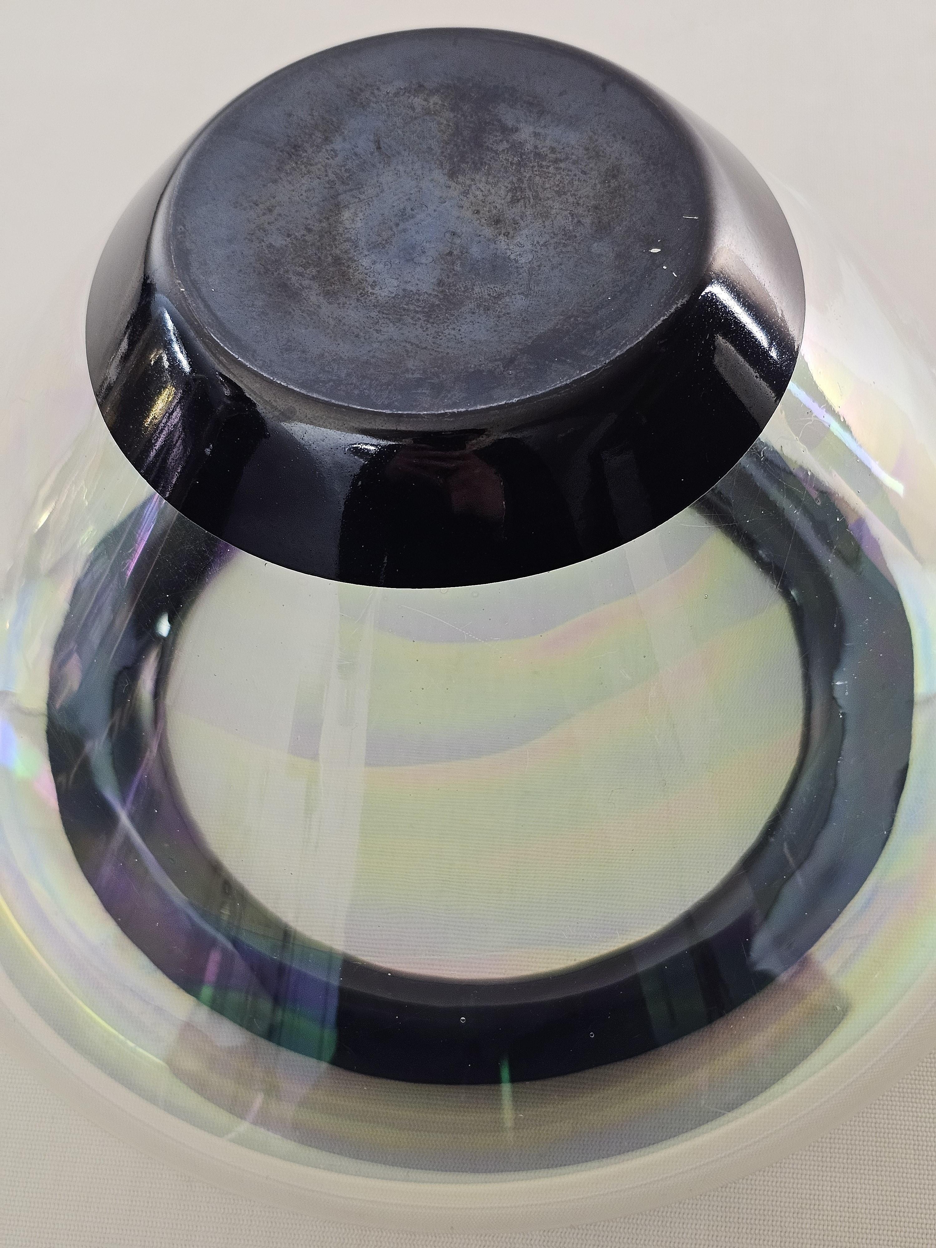 Vase Dekoratives Objekt Murano Glas Transparent Schwarz Midcentury Italy 1960s (Muranoglas) im Angebot