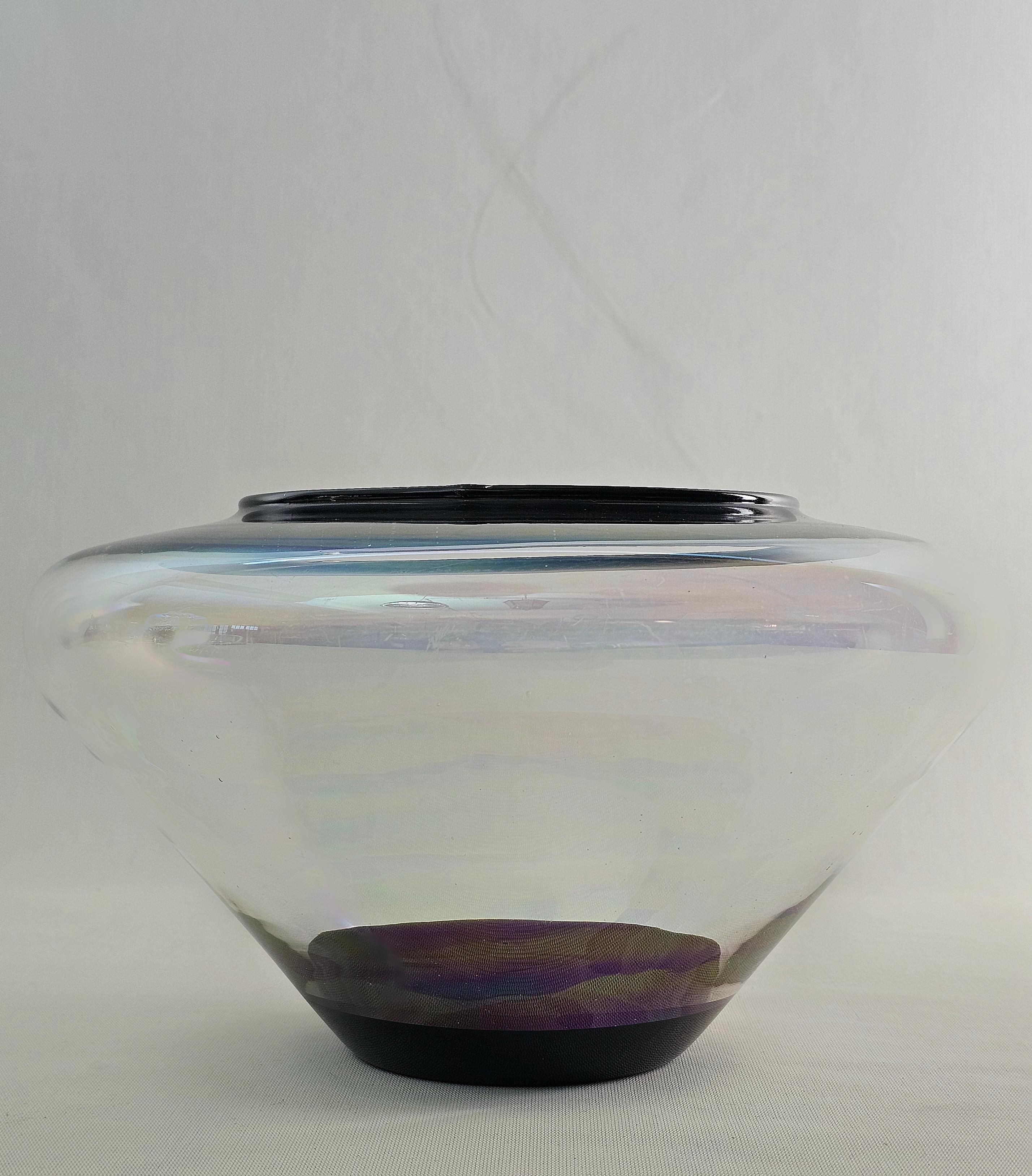 Vase Decorative Object Murano Glass Transparent Black Midcentury Italy 1960s For Sale 2