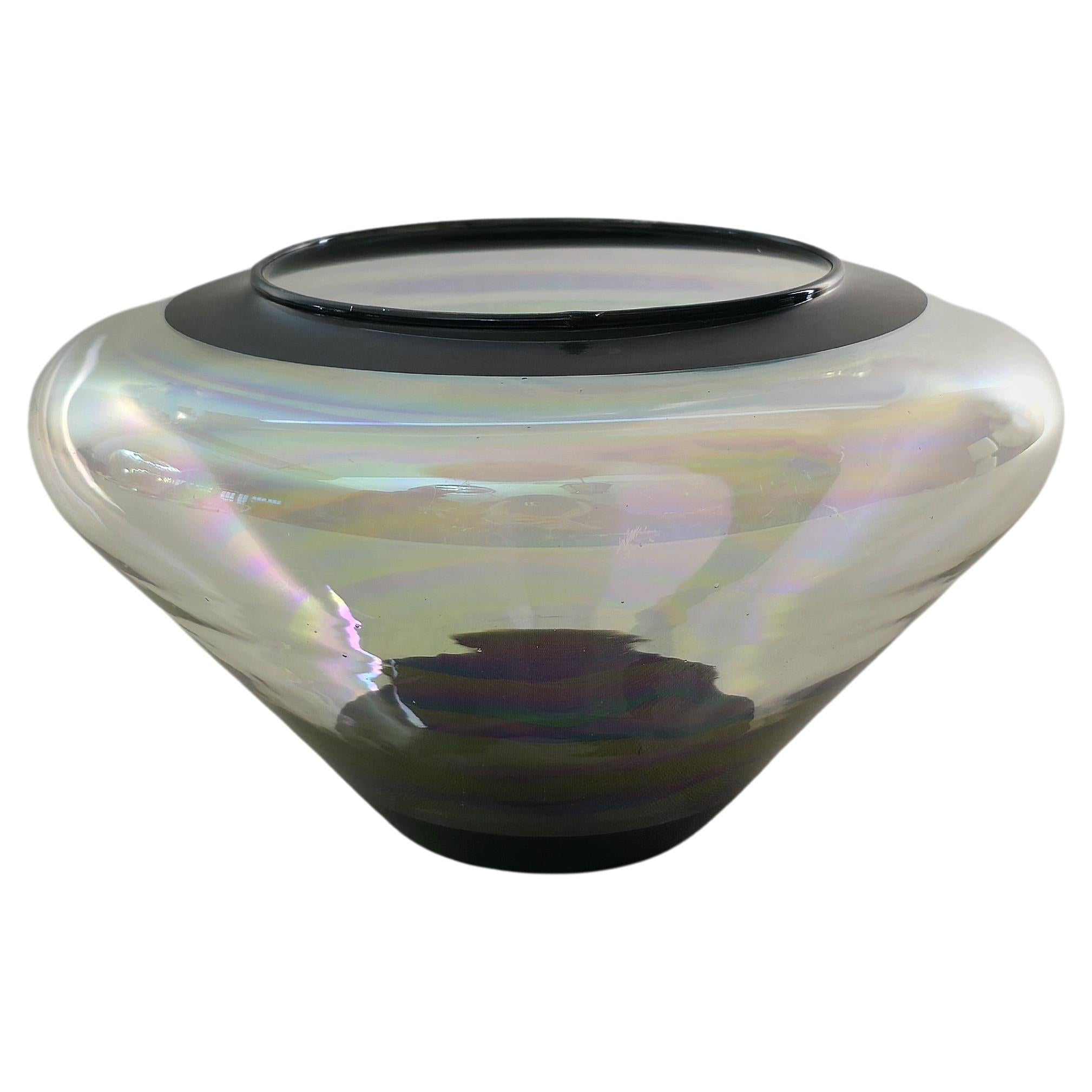 Vase Dekoratives Objekt Murano Glas Transparent Schwarz Midcentury Italy 1960s