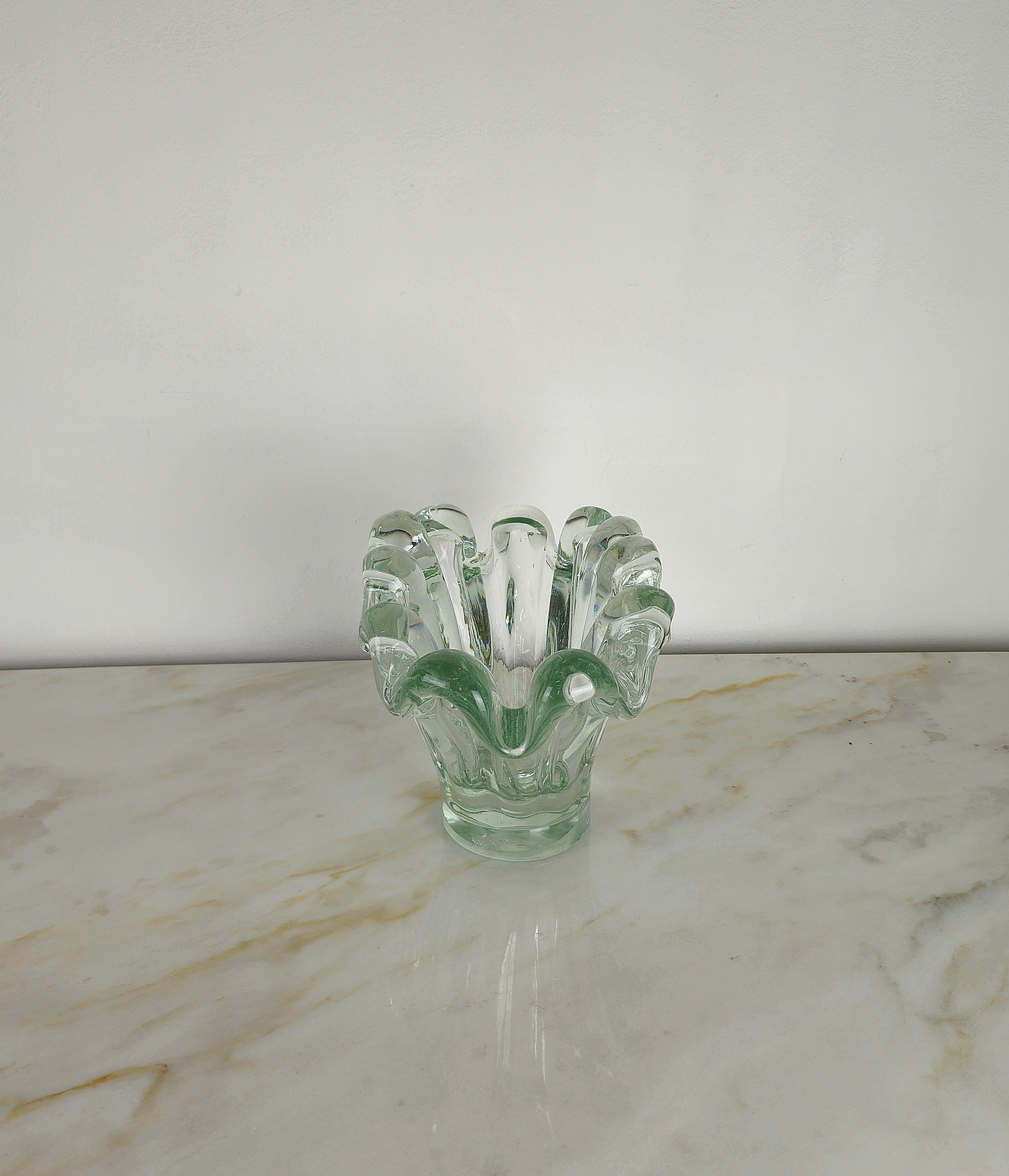 Italian Vase Decorative Object Transparent Murano Glass Large Midcentury Italy 1960s
