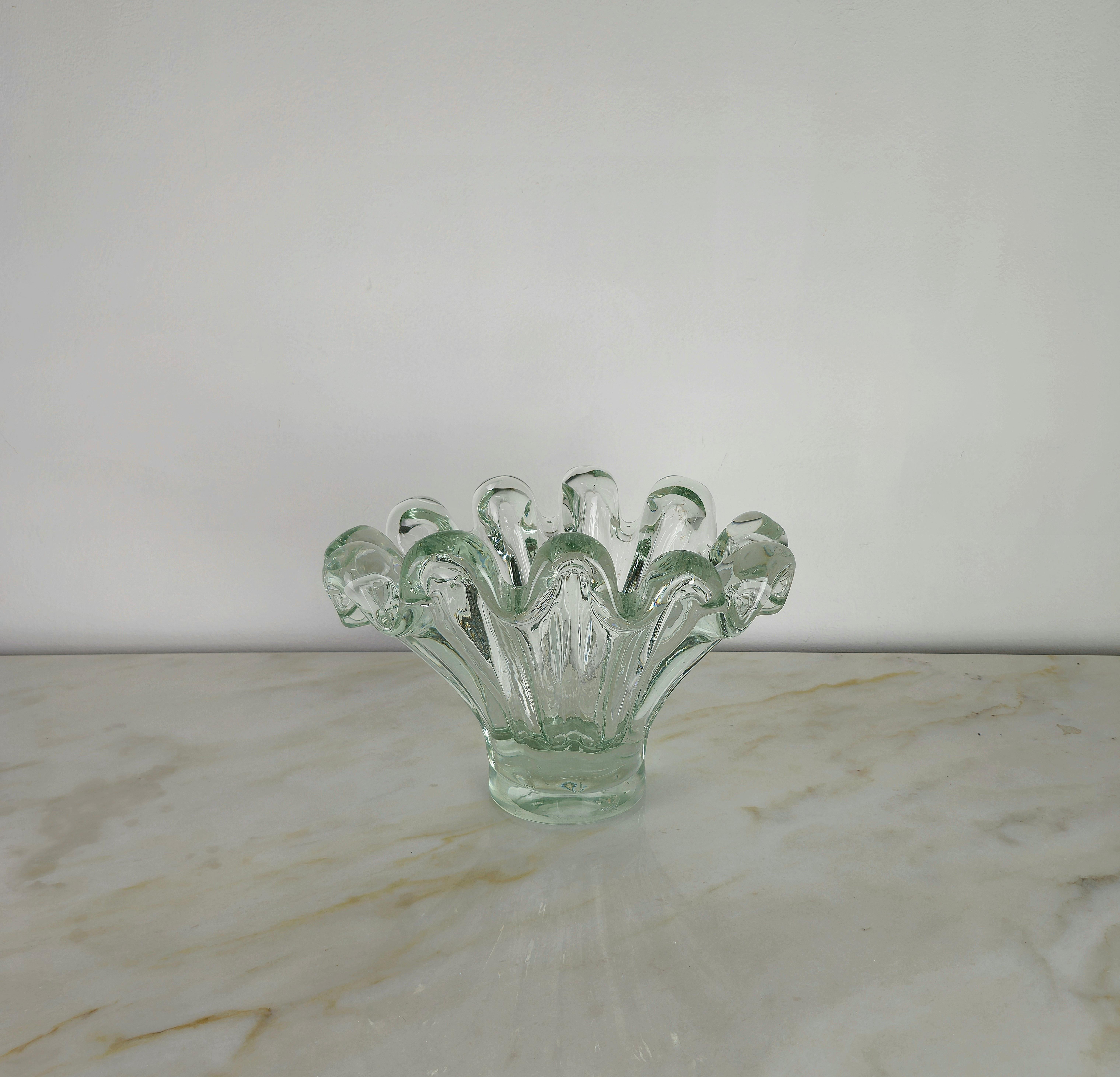 Vase Decorative Object Transparent Murano Glass Large Midcentury Italy 1960s 2