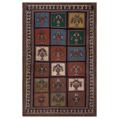 Vase Design Armenian Soumak • Vintage Caucasian Rug / Wall Hanging