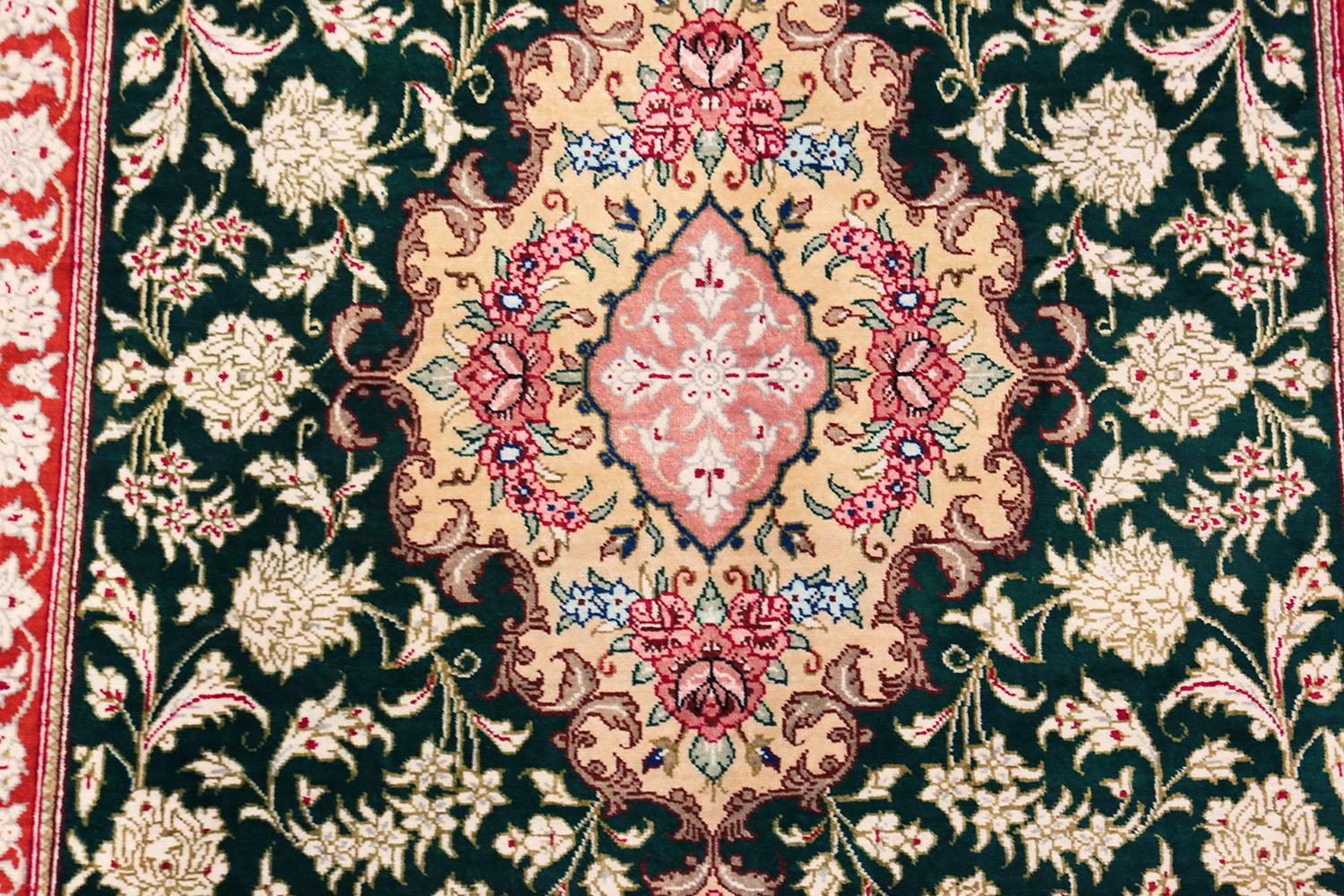 Hand-Knotted Vintage Persian Silk Qum Rug. 2 ft x 3 ft For Sale