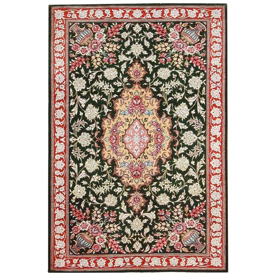 Vintage Persian Silk Qum Rug with Chippendale Style For Sale at 1stDibs