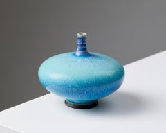 Blue Glazed Stoneware Vase by Berndt Friberg – Gustavsberg Studio, Sweden 1970