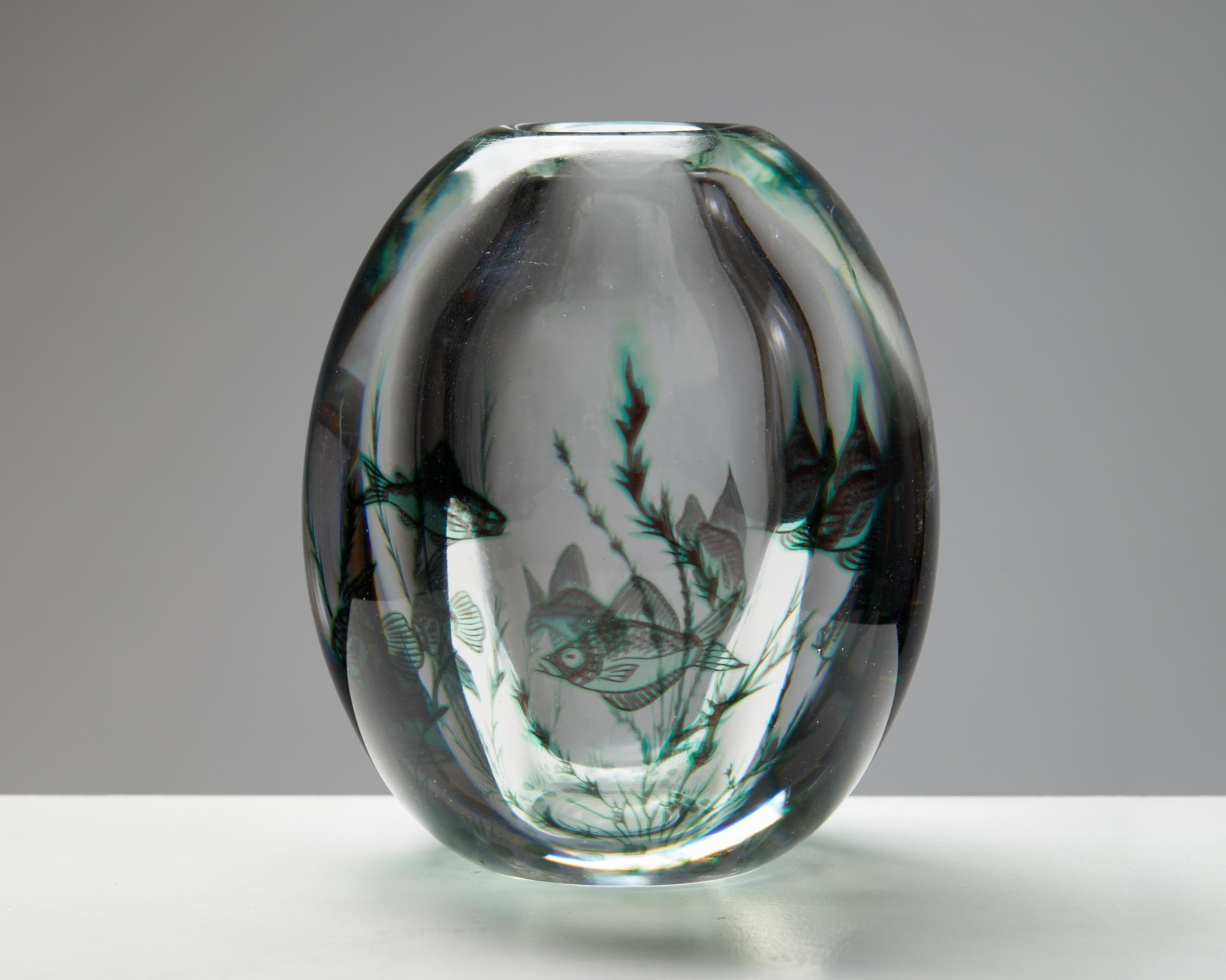 Vase designed by Edward Hald for Orrefors,
Sweden. 1940s.

Glass.

Signed.

Edward Hald (1883 – 1980) is one of the well-known Swedish glass artists who have worked for Orrefors. After studying in Leipzig, he completed his artistic training with