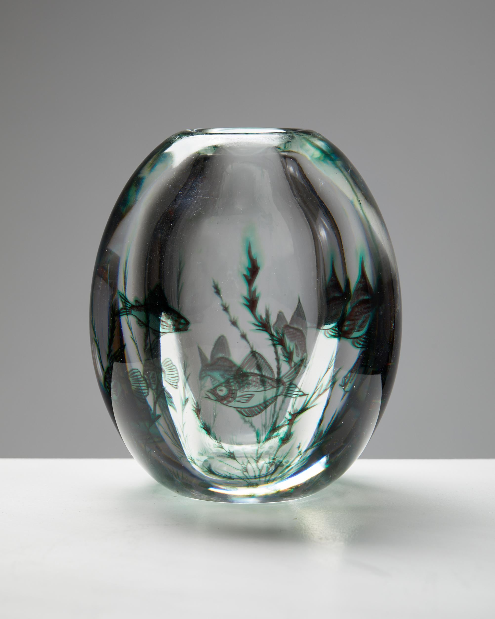 Vase 'Fish Grail', entworfen von Edward Hald für Orrefors, Schweden, 1940er Jahre. (Moderne der Mitte des Jahrhunderts) im Angebot