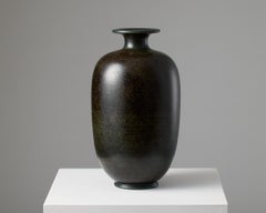 Schwarze Steinzeugvase aus den 1950er Jahren von Ingrid und Erich Triller für Tobo - Schweden