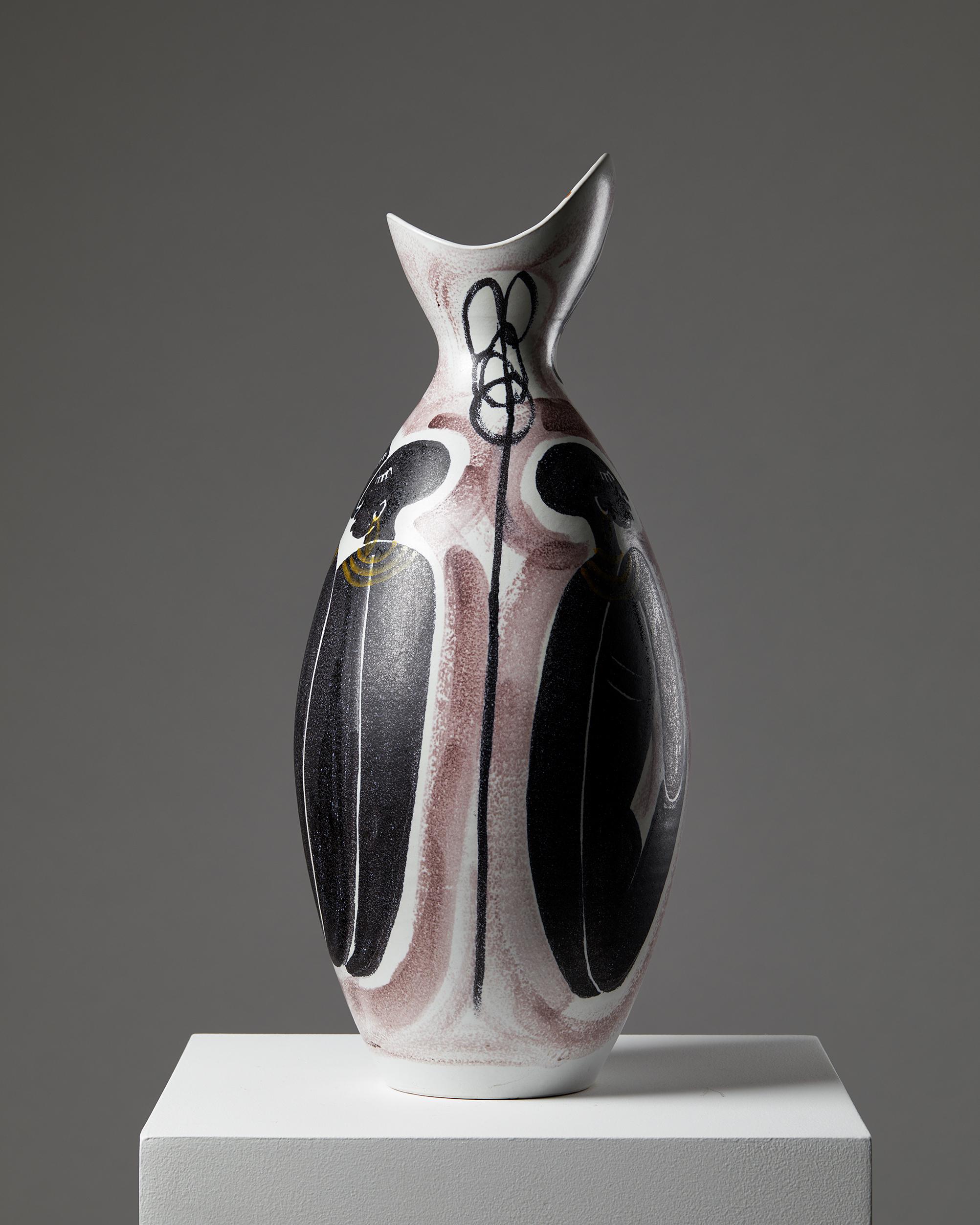 Die Vase wurde von Mette Doller für Alfred Johansson entworfen, Schweden, 1950er Jahre (Schwedisch) im Angebot