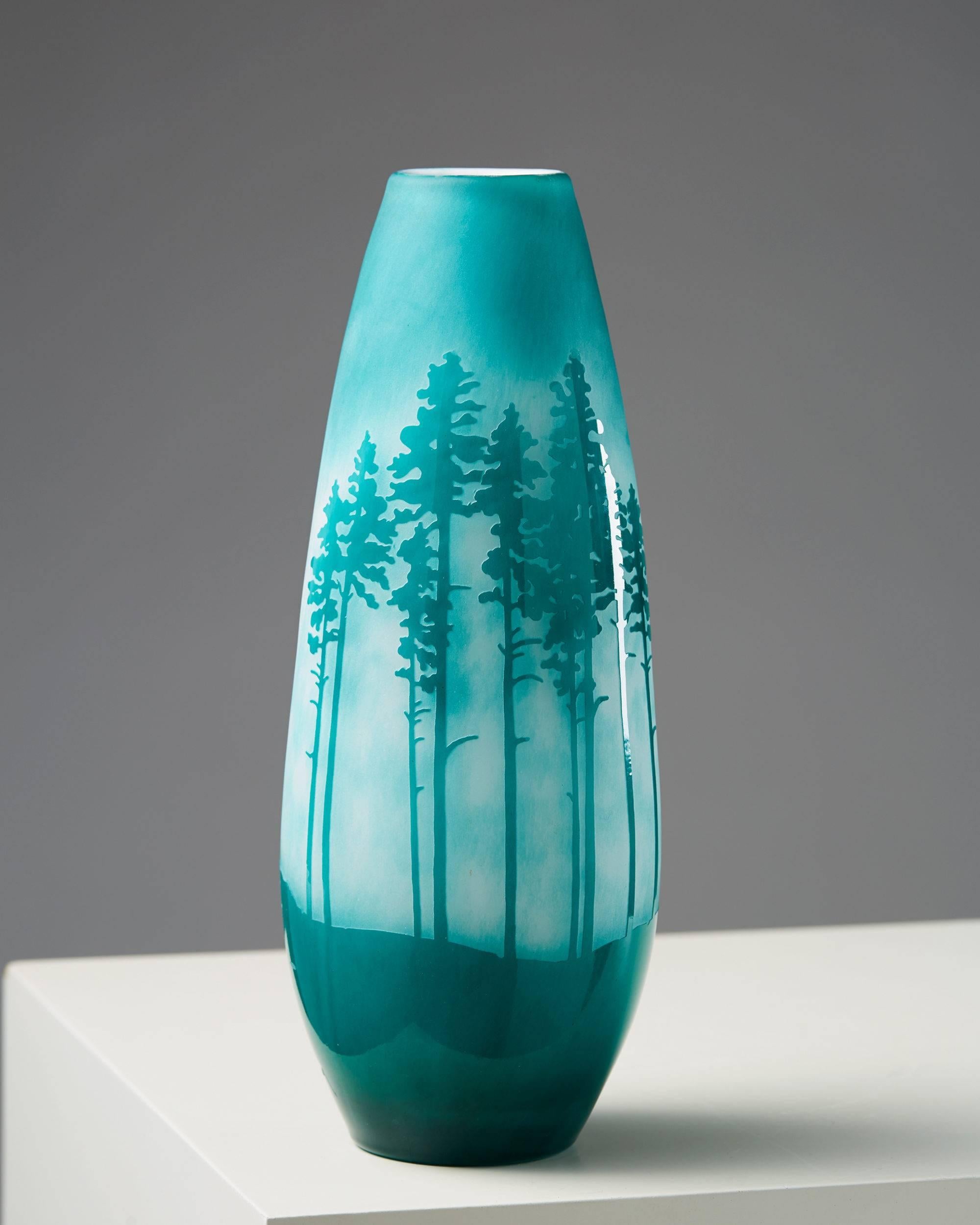 Modern Glass Vase Designed by Sissi Westerberg for Reijmyre, Sweden, 2017, Turquoise For Sale