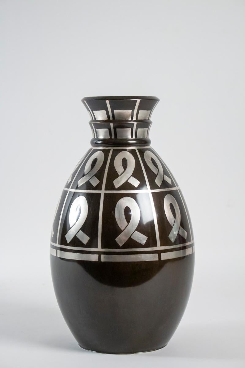 French Vase Dinanderie of the House Christoffle, 1930, Luc Lanel, Art Deco Era