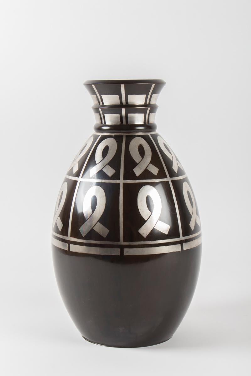 Mid-20th Century Vase Dinanderie of the House Christoffle, 1930, Luc Lanel, Art Deco Era