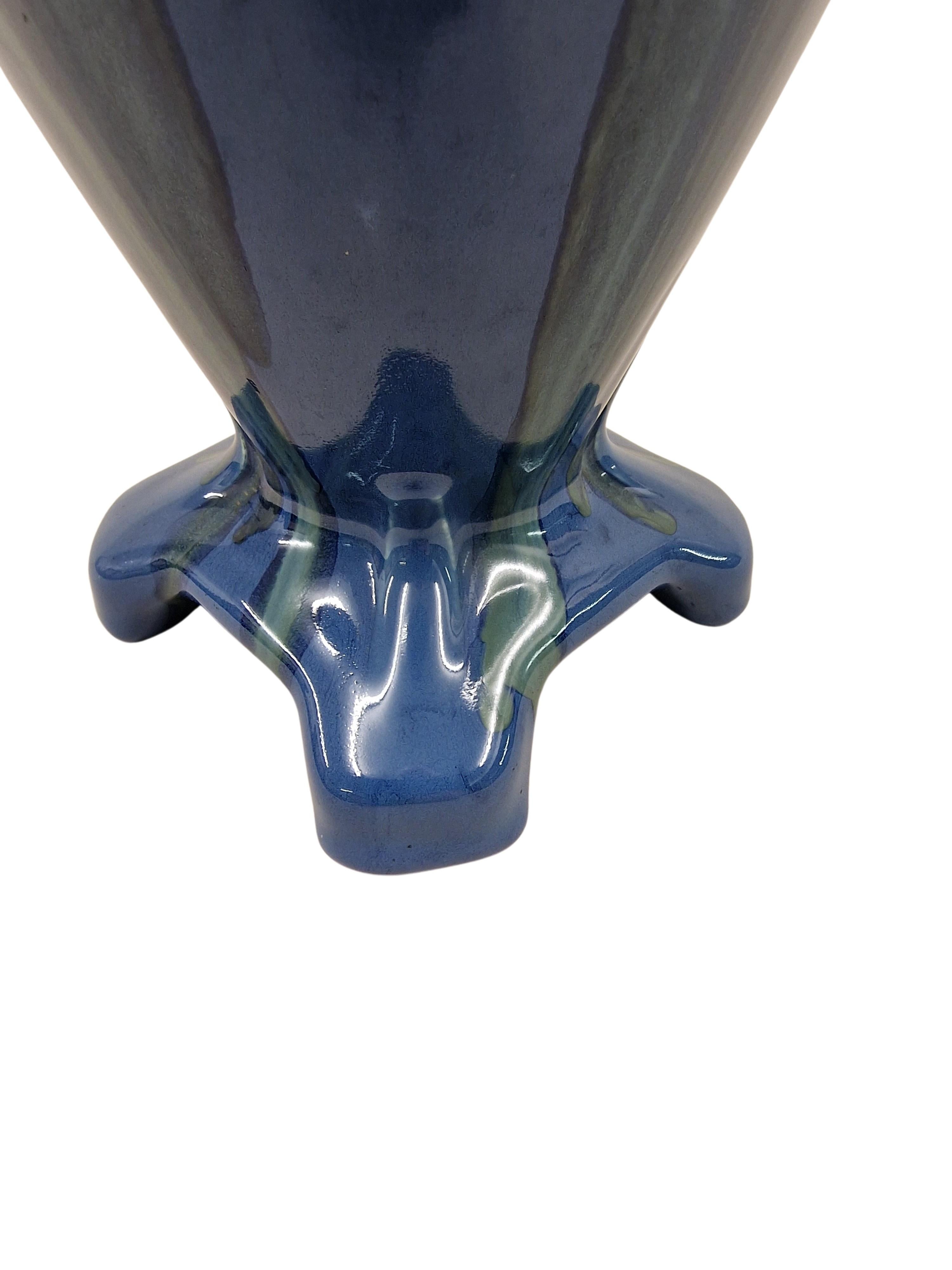 Français Vase à fleurs, Art déco ancien, glaçure bleue et jaune, céramique, ~ 1915, France en vente