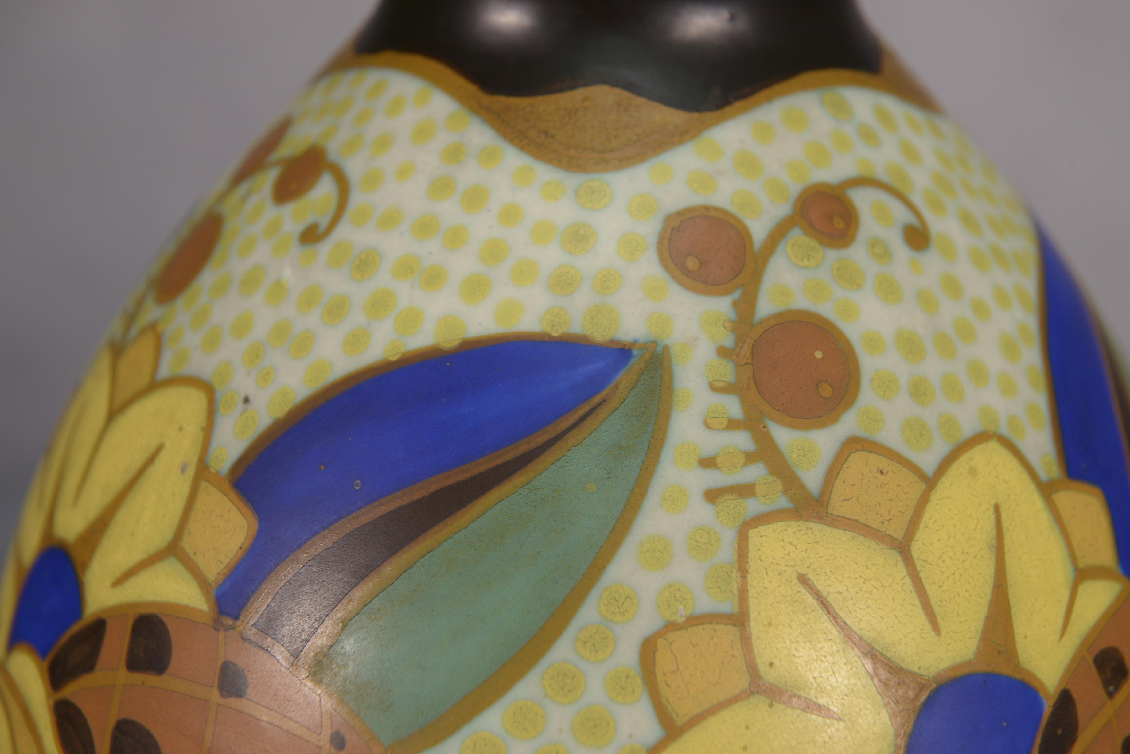 Vase en céramique Art Déco KERAMIS signé Vittorio BONUZZI Modèle D1854 N°975 (Keramik) im Angebot