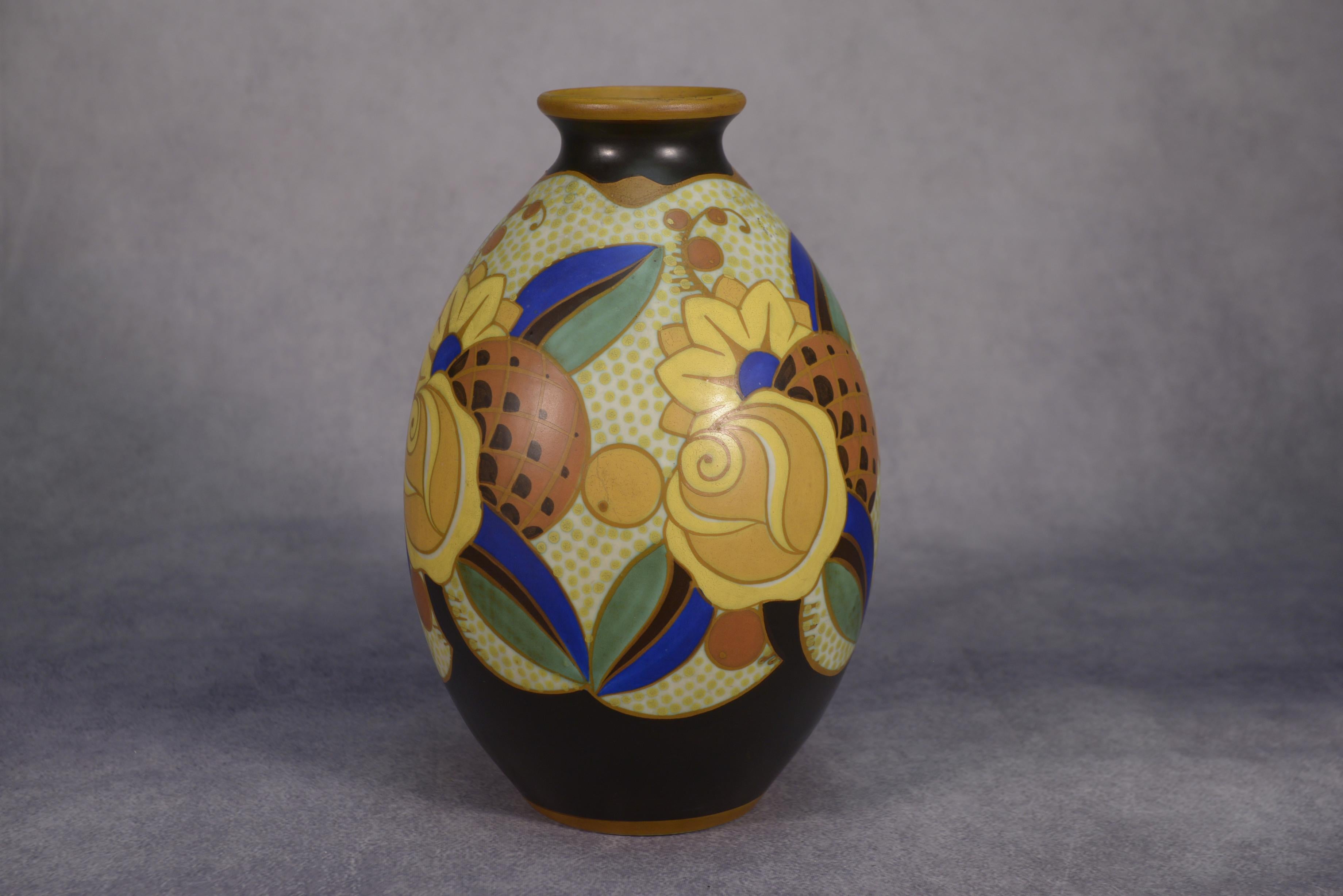 Vase en céramique Art Déco KERAMIS signé Vittorio BONUZZI Modèle D1854 N°975 im Angebot 1