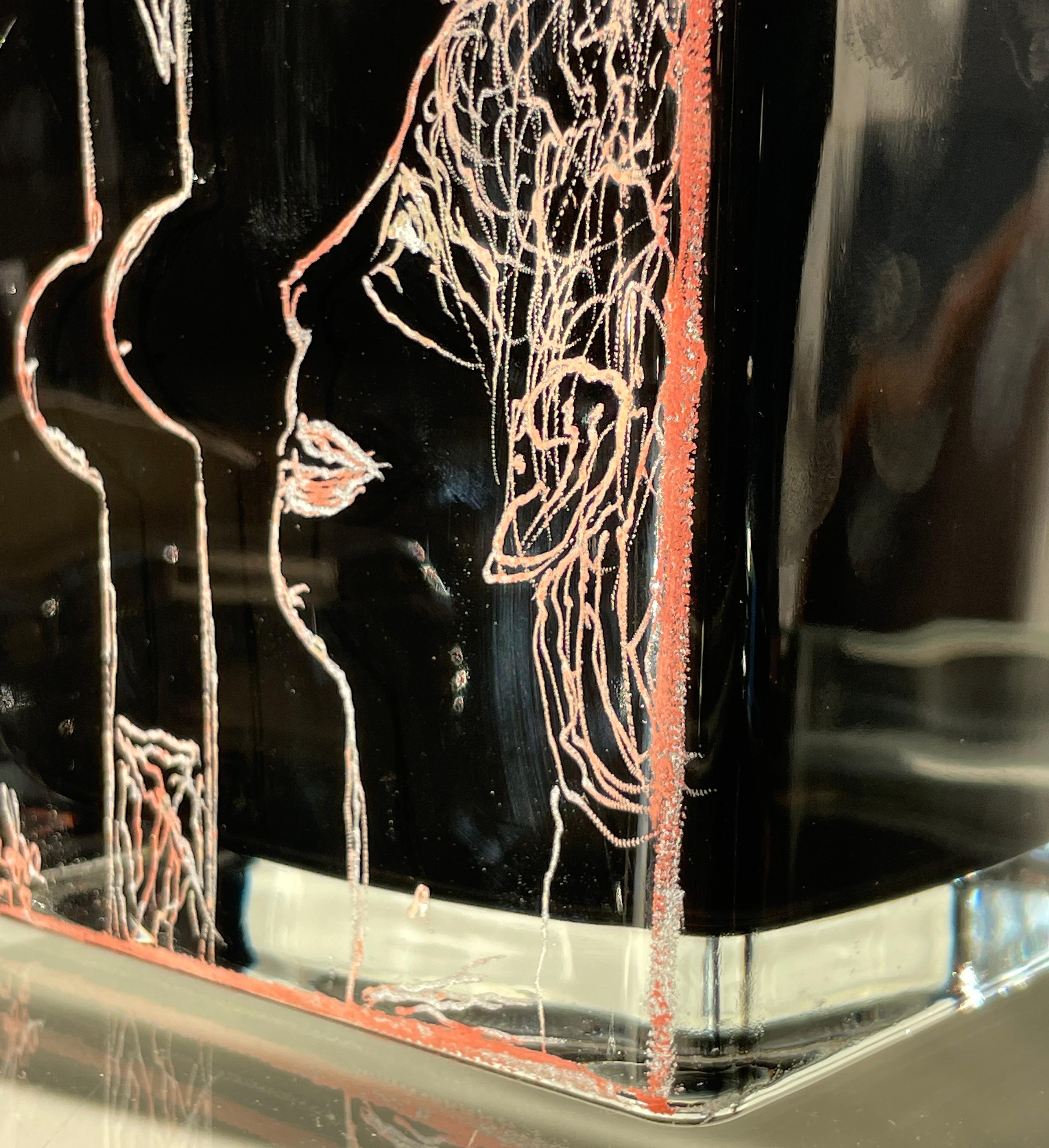 Art Deco Vase en Opaline Noire d’Anatole Riecke du Restaurant La Coupole Décor Figuratif