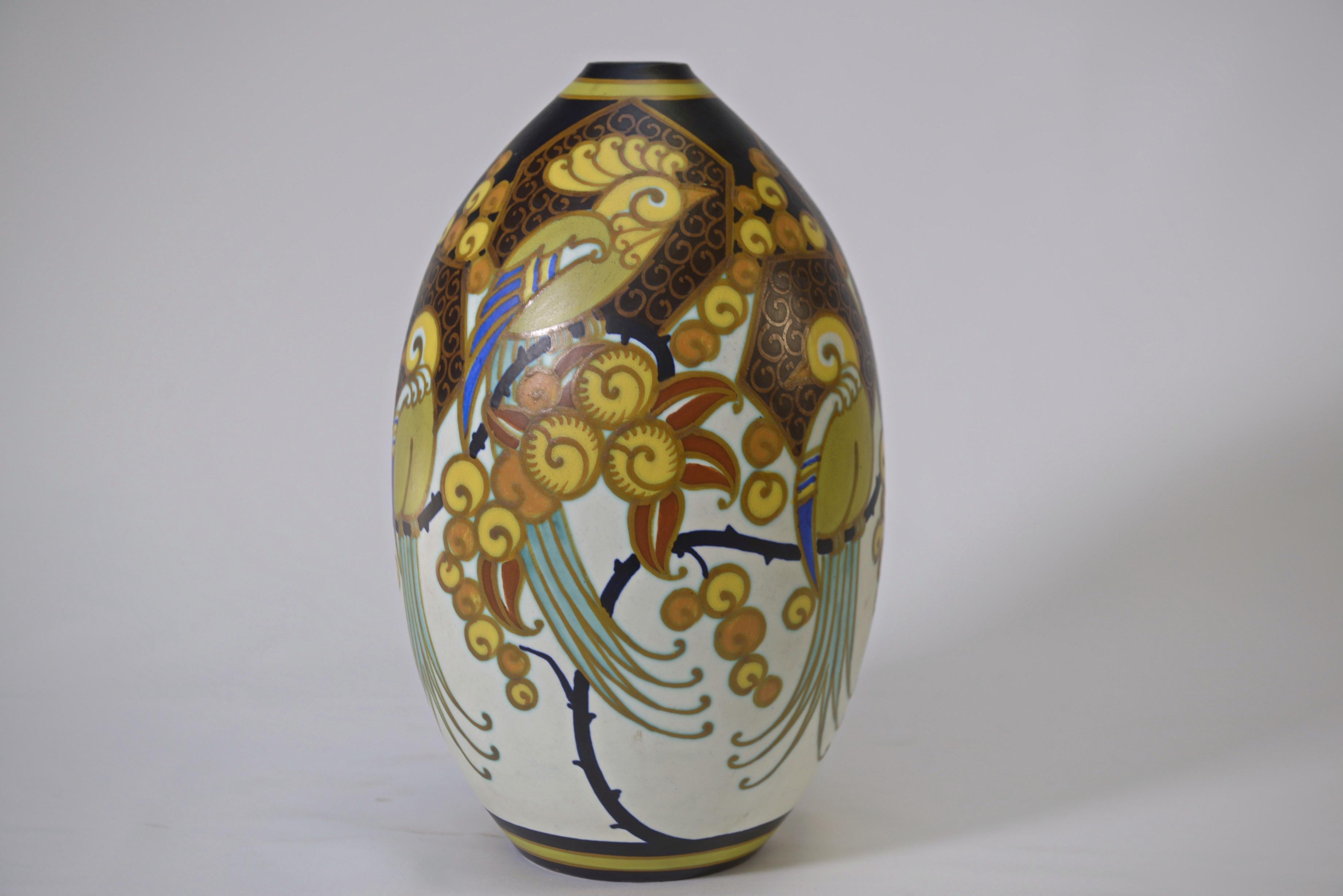 Jarrón en porcelana Art Déco KERAMIS signé Jan WIND 