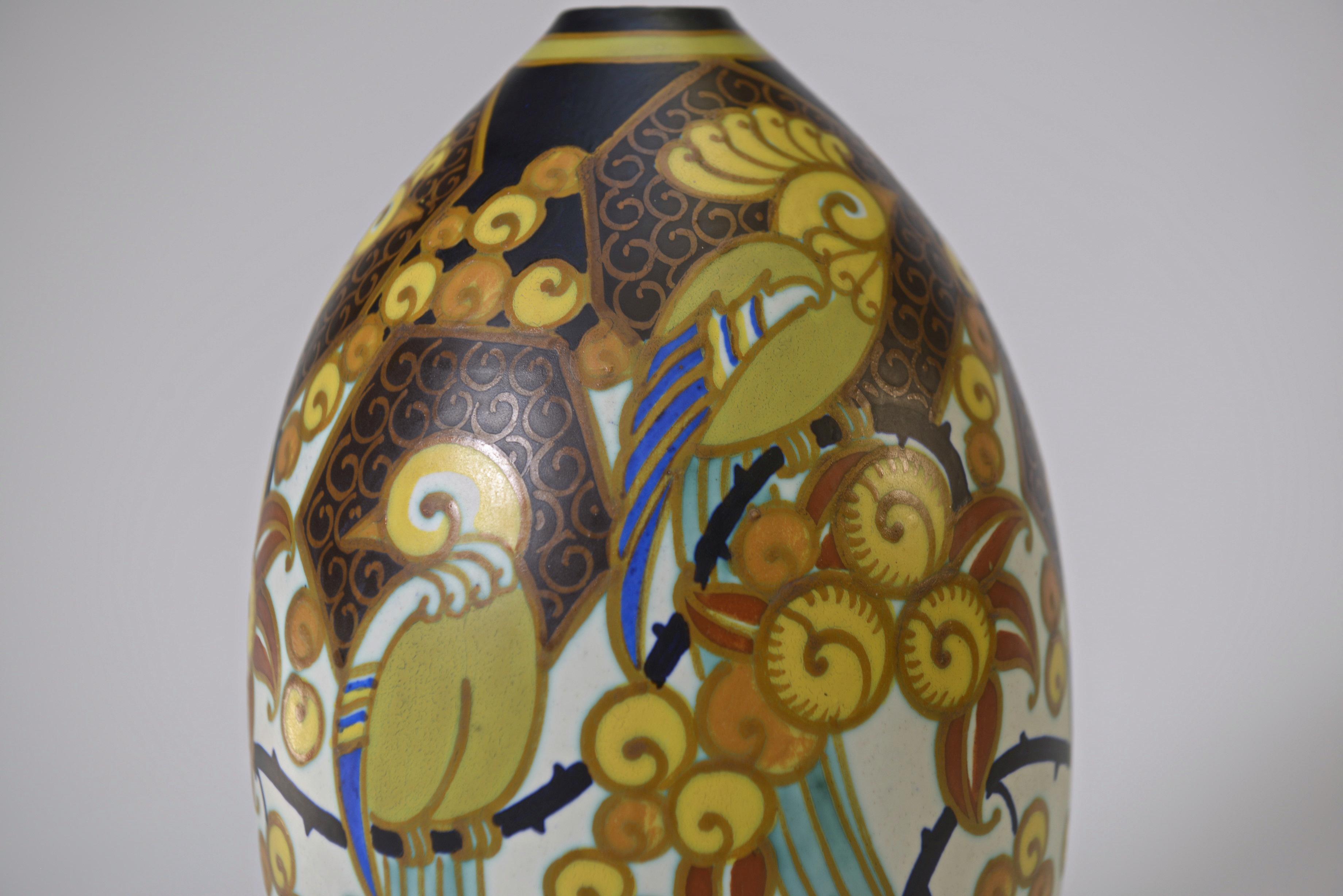 Jarrón en porcelana Art Déco KERAMIS signé Jan WIND 