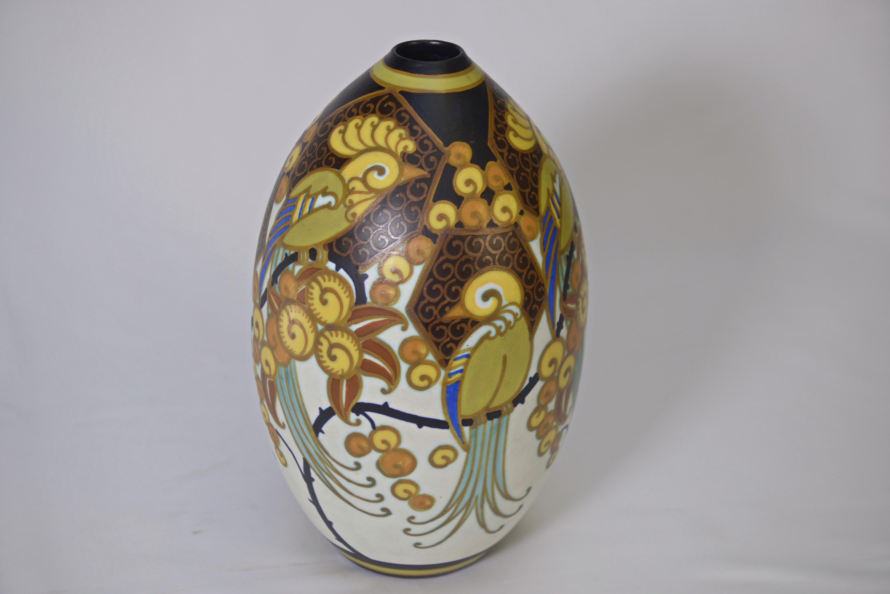 Jarrón en porcelana Art Déco KERAMIS signé Jan WIND 
