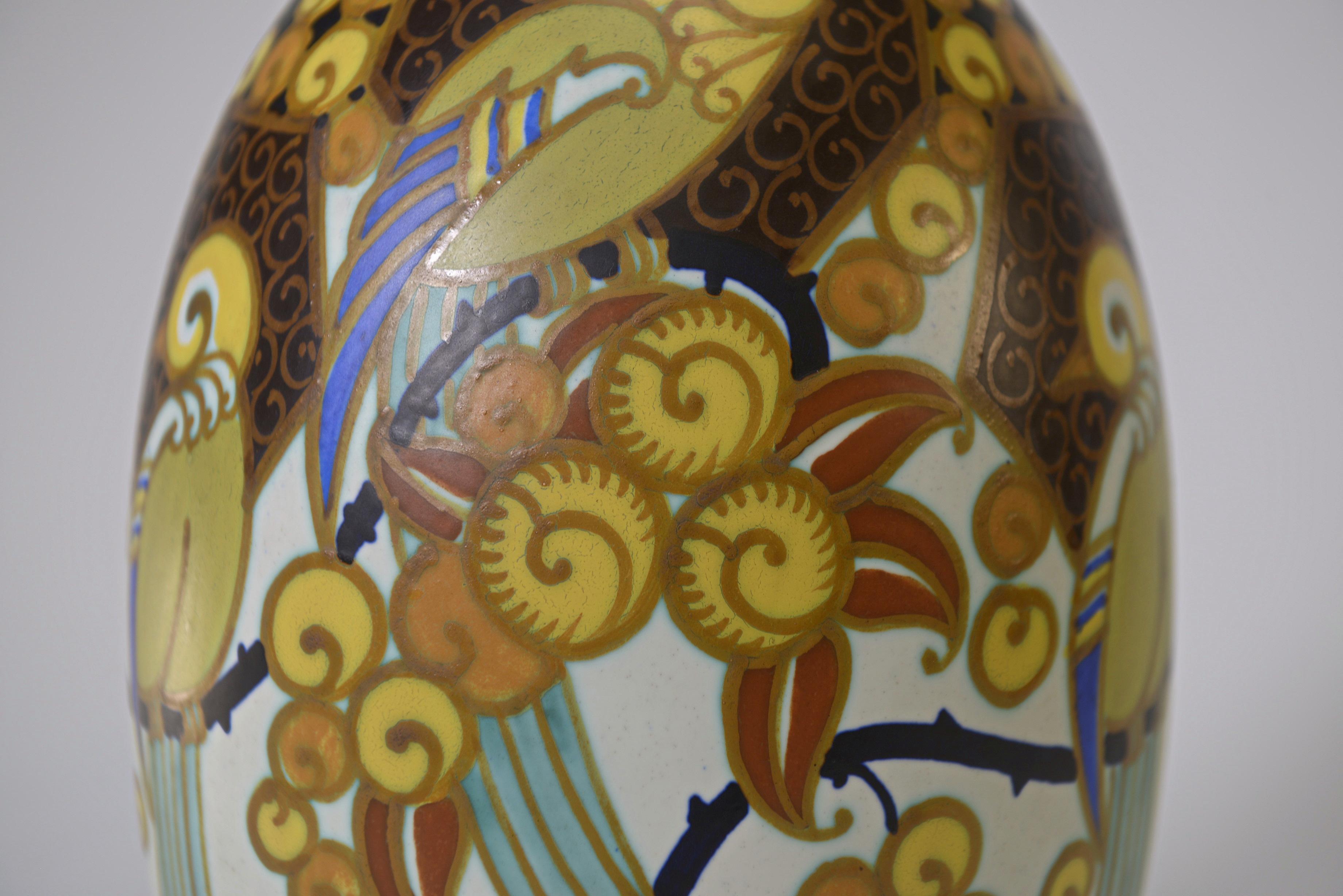 Jarrón en porcelana Art Déco KERAMIS signé Jan WIND 