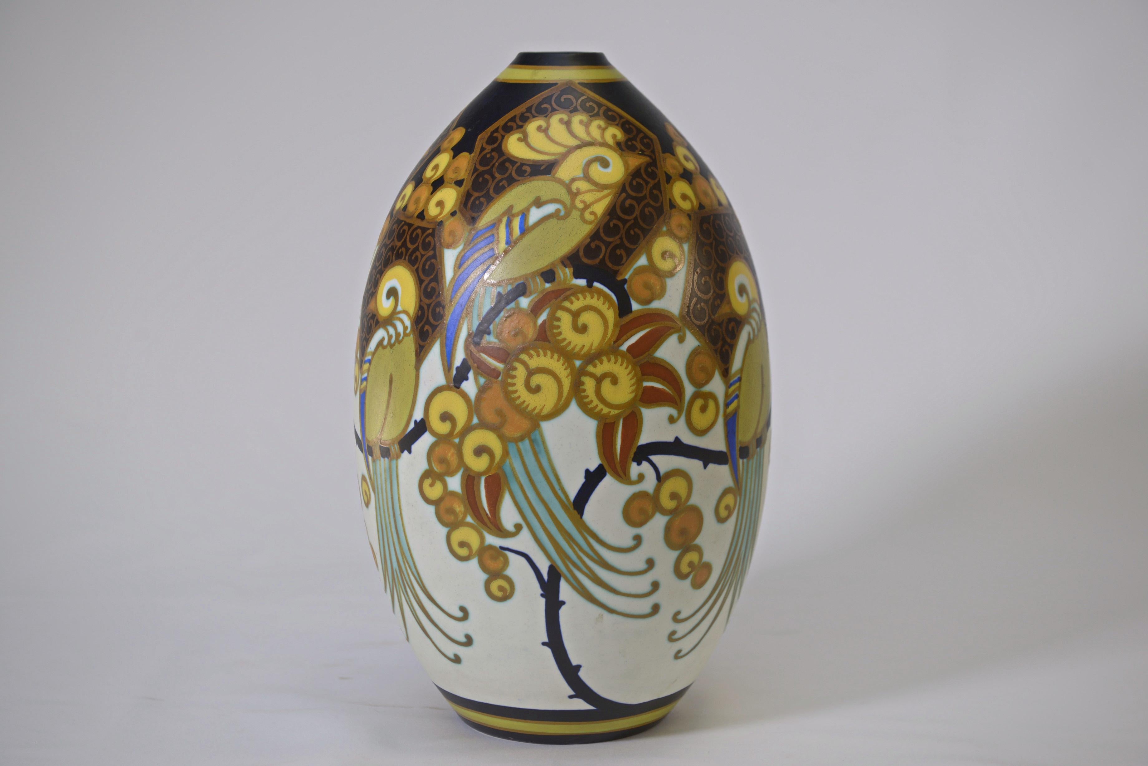 Jarrón en porcelana Art Déco KERAMIS signé Jan WIND 