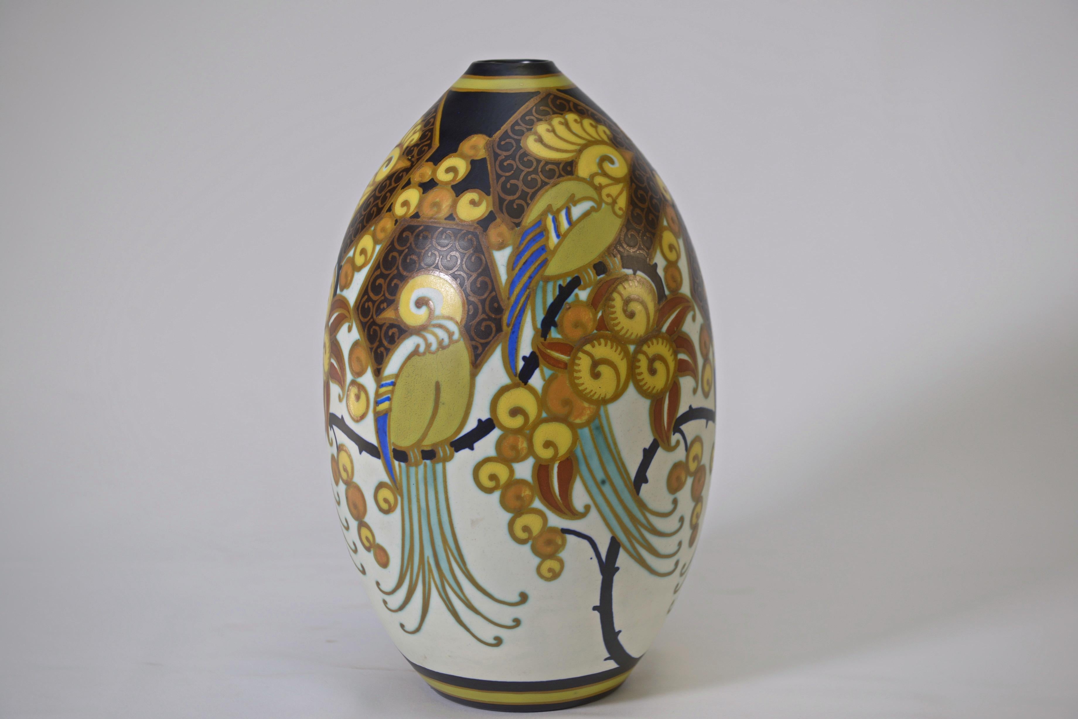 Jarrón en porcelana Art Déco KERAMIS signé Jan WIND 