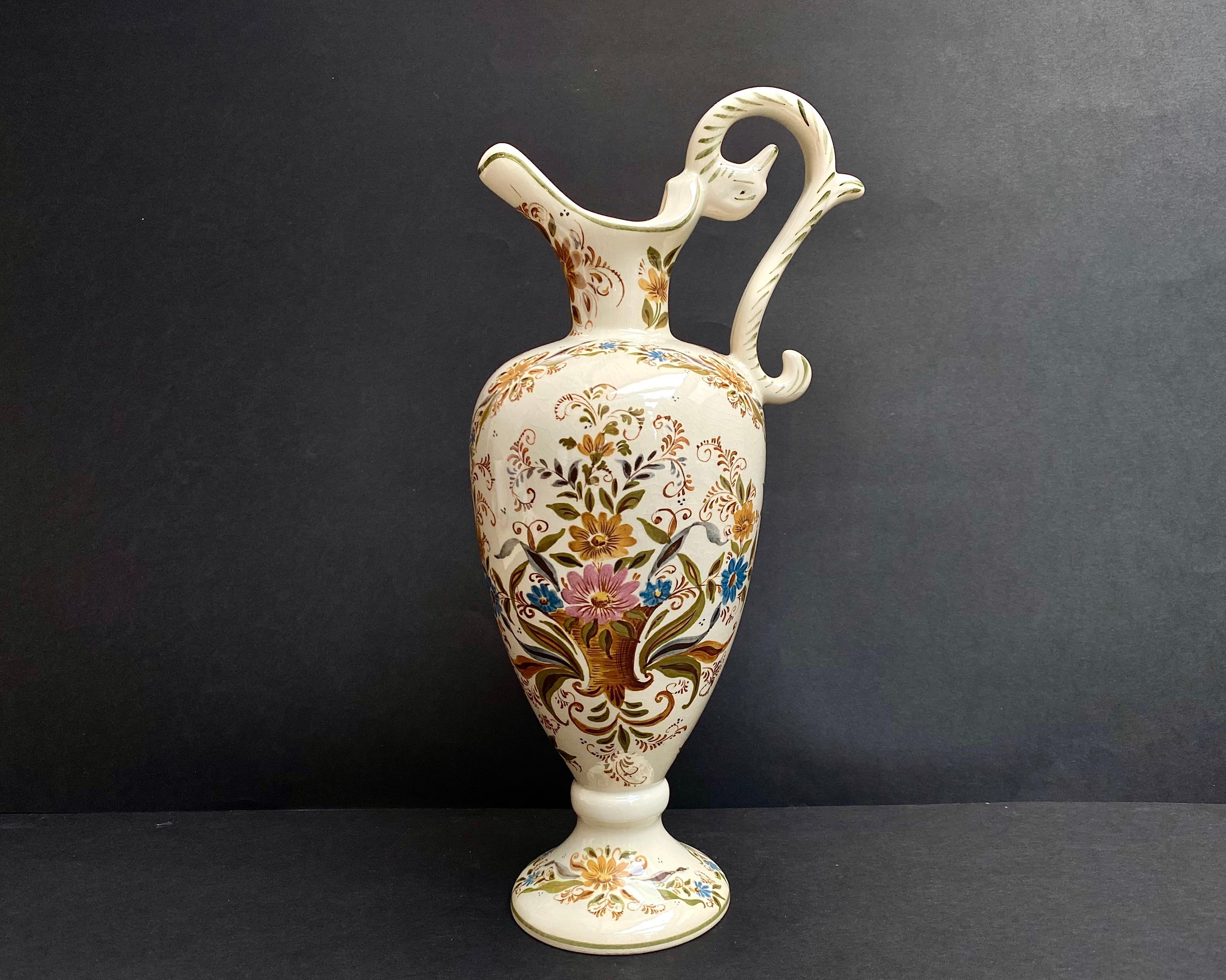 Vase Enamelled Ceramic Vintage Pitcher Hubert Bequet, Belgium, 1950s In Excellent Condition For Sale In Bastogne, BE