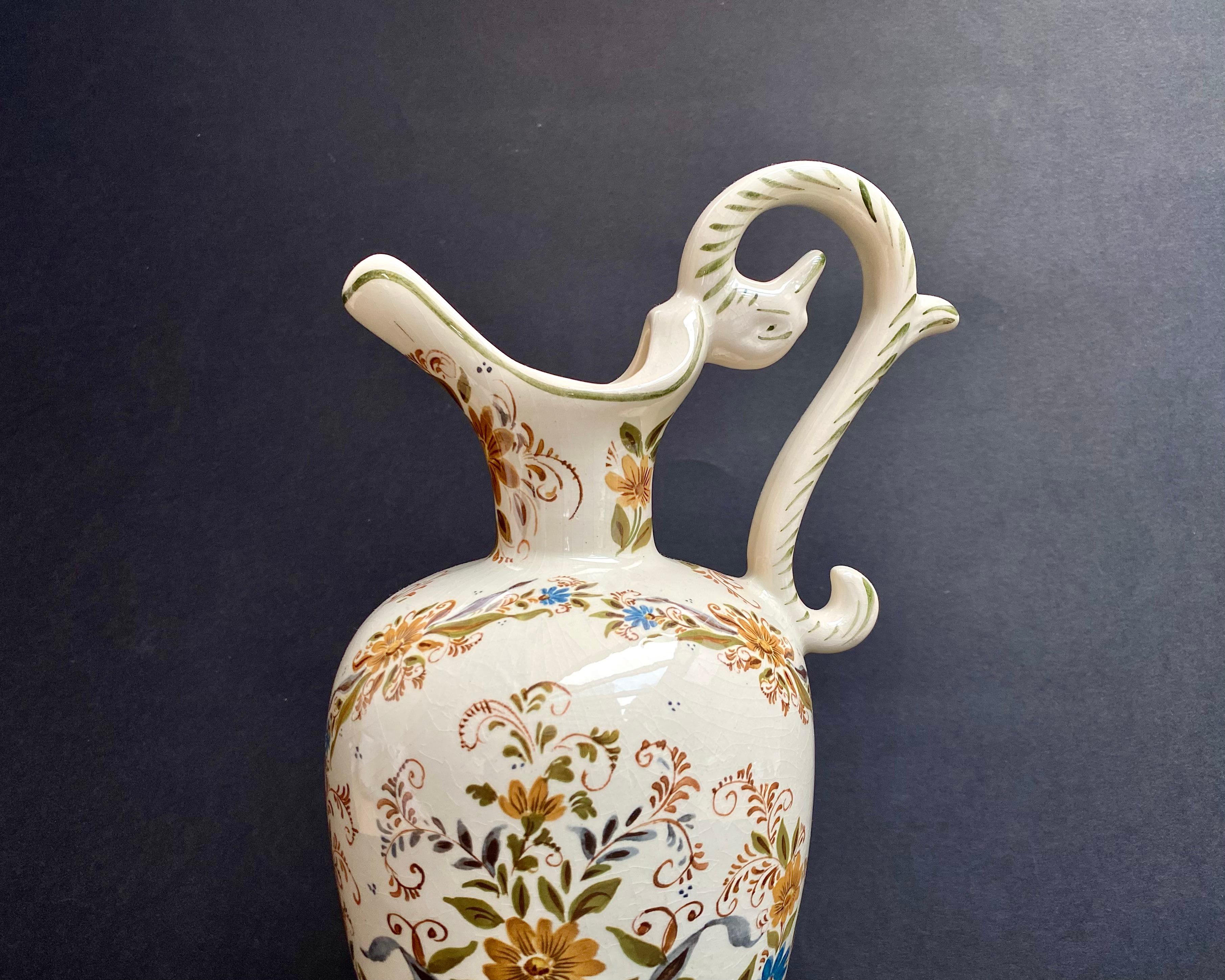 Mid-20th Century Vase Enamelled Ceramic Vintage Pitcher Hubert Bequet, Belgium, 1950s For Sale