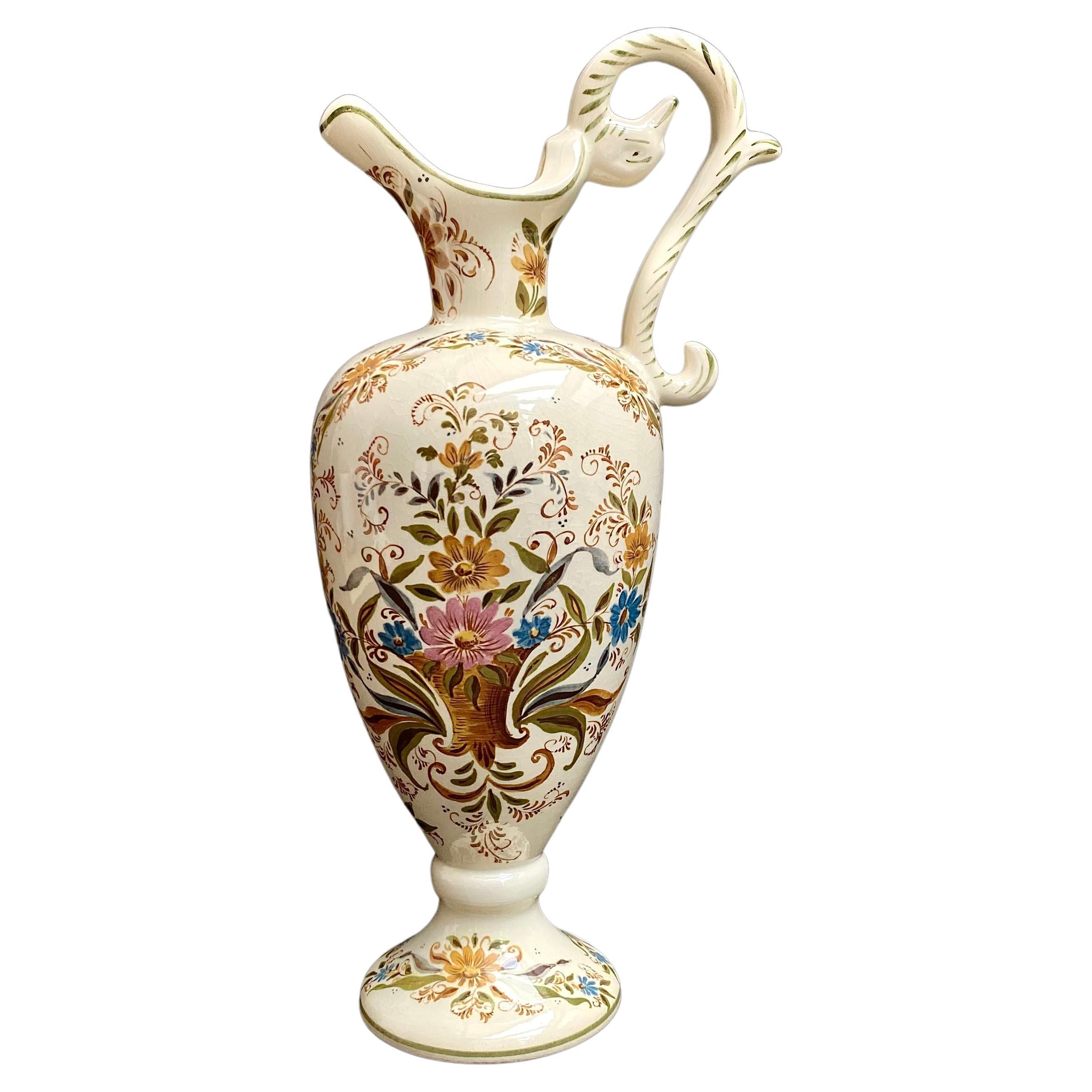 Vase Enamelled Ceramic Vintage Pitcher Hubert Bequet, Belgium, 1950s For Sale