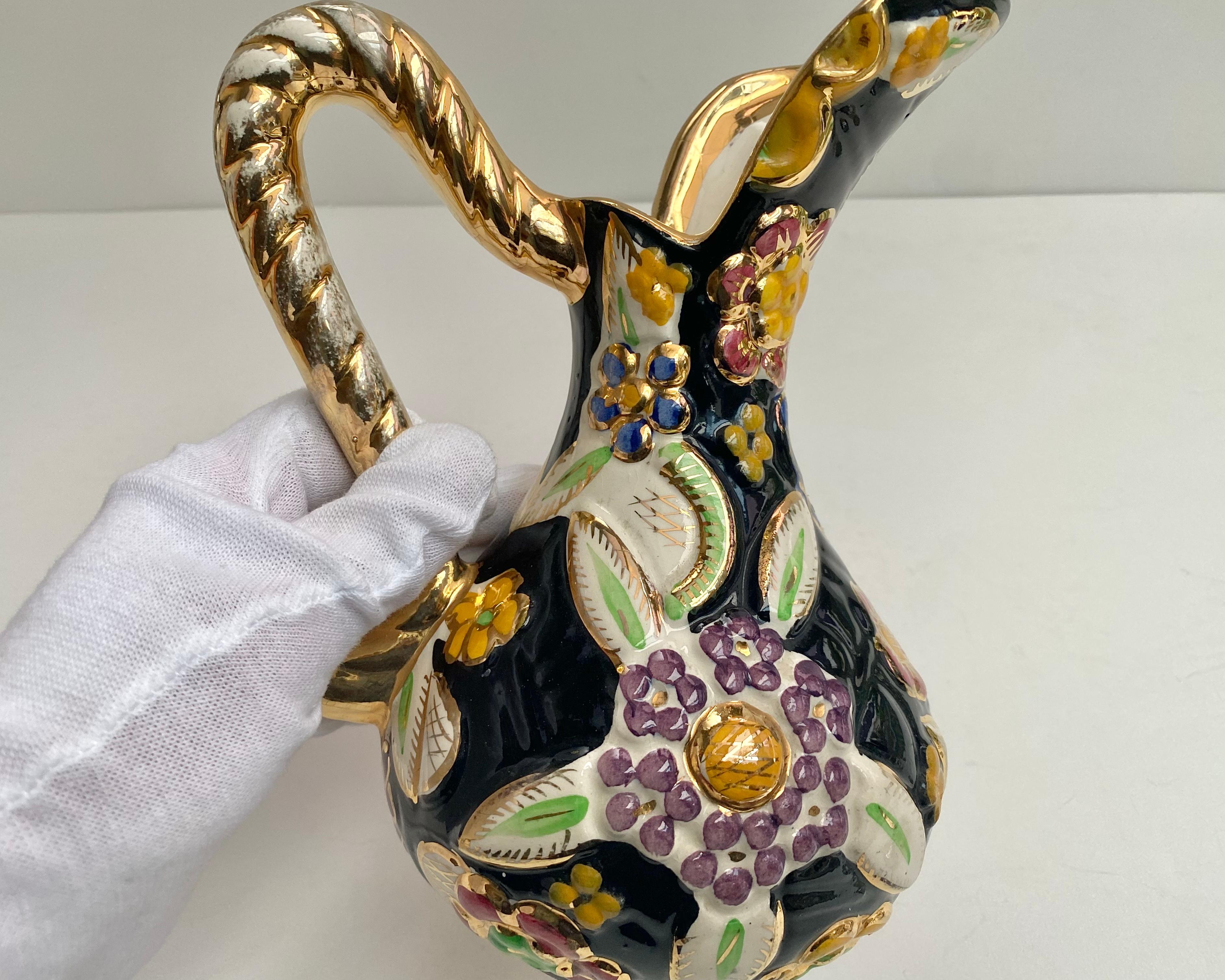 Mid-20th Century Vase Enamelled Ceramic Vintage Pitcher Hubert Bequet Floral Vase Belgium 1950 For Sale
