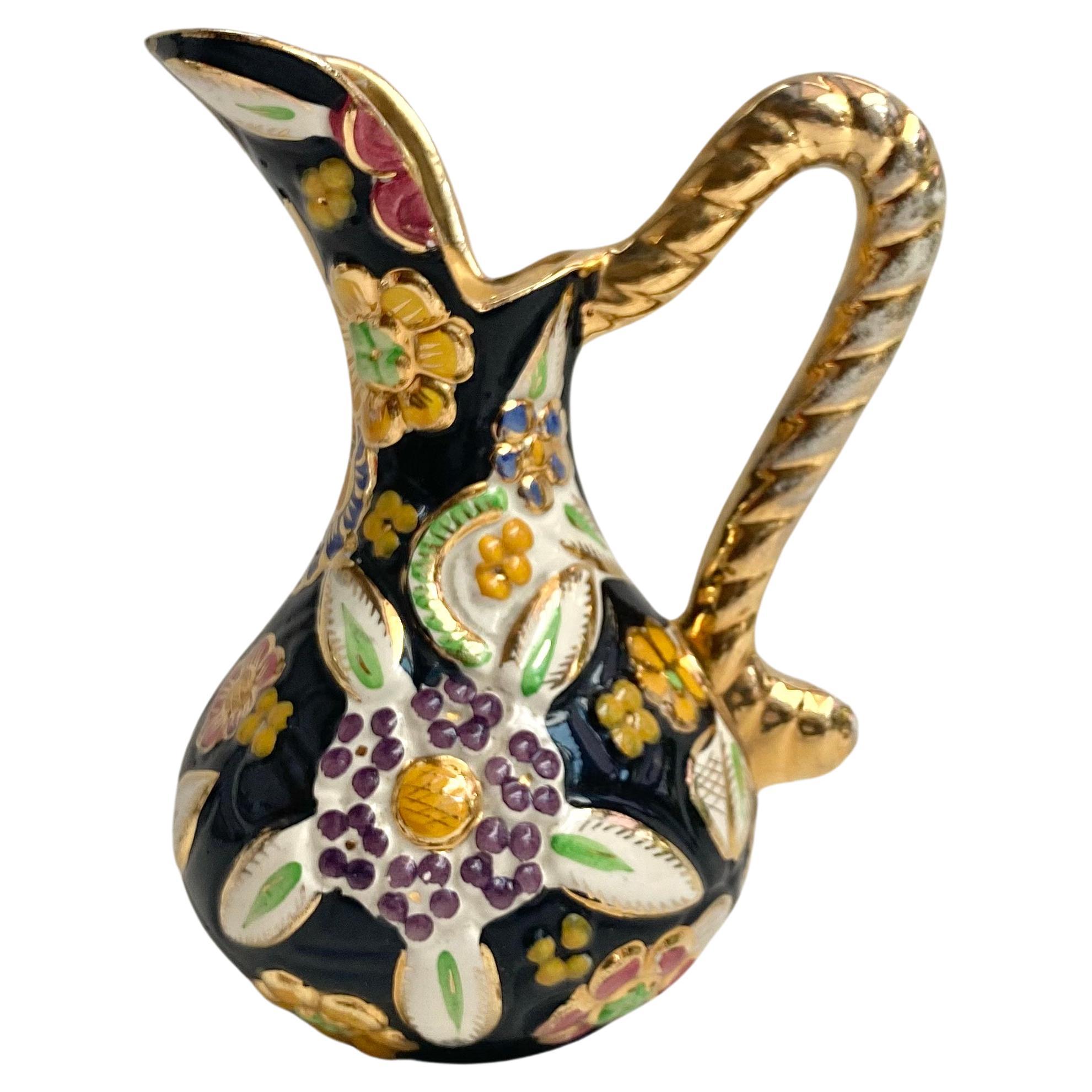 Vase Enamelled Ceramic Vintage Pitcher Hubert Bequet Floral Vase Belgium 1950 For Sale