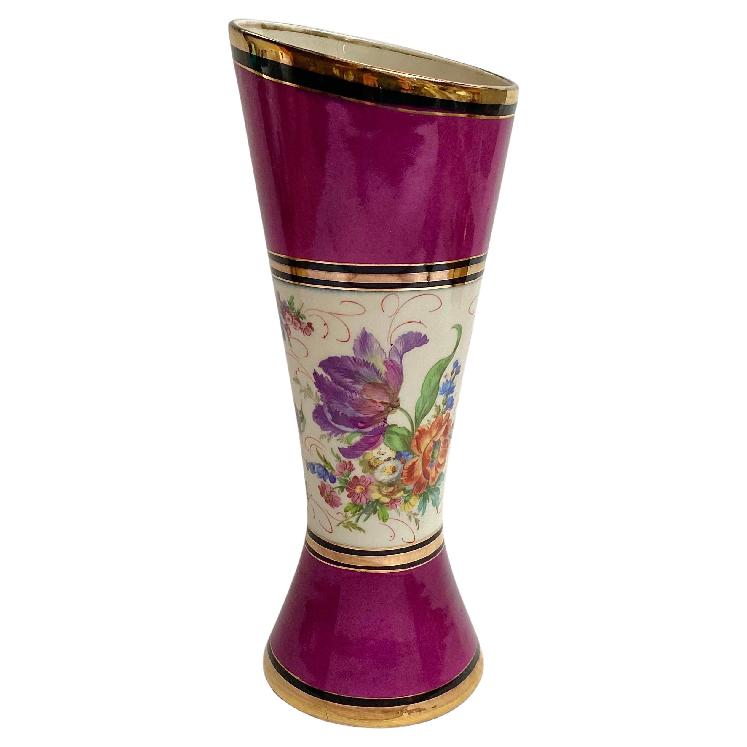 Vase Faience H.Bequet Ceramic Design Vase "Quaregnon" Handmade Floral Decor For Sale