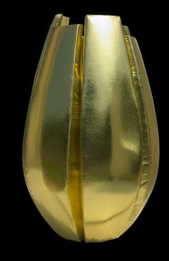 Vase Fat Pumpkin, Upholstered, Gold Faux Leather, Italy