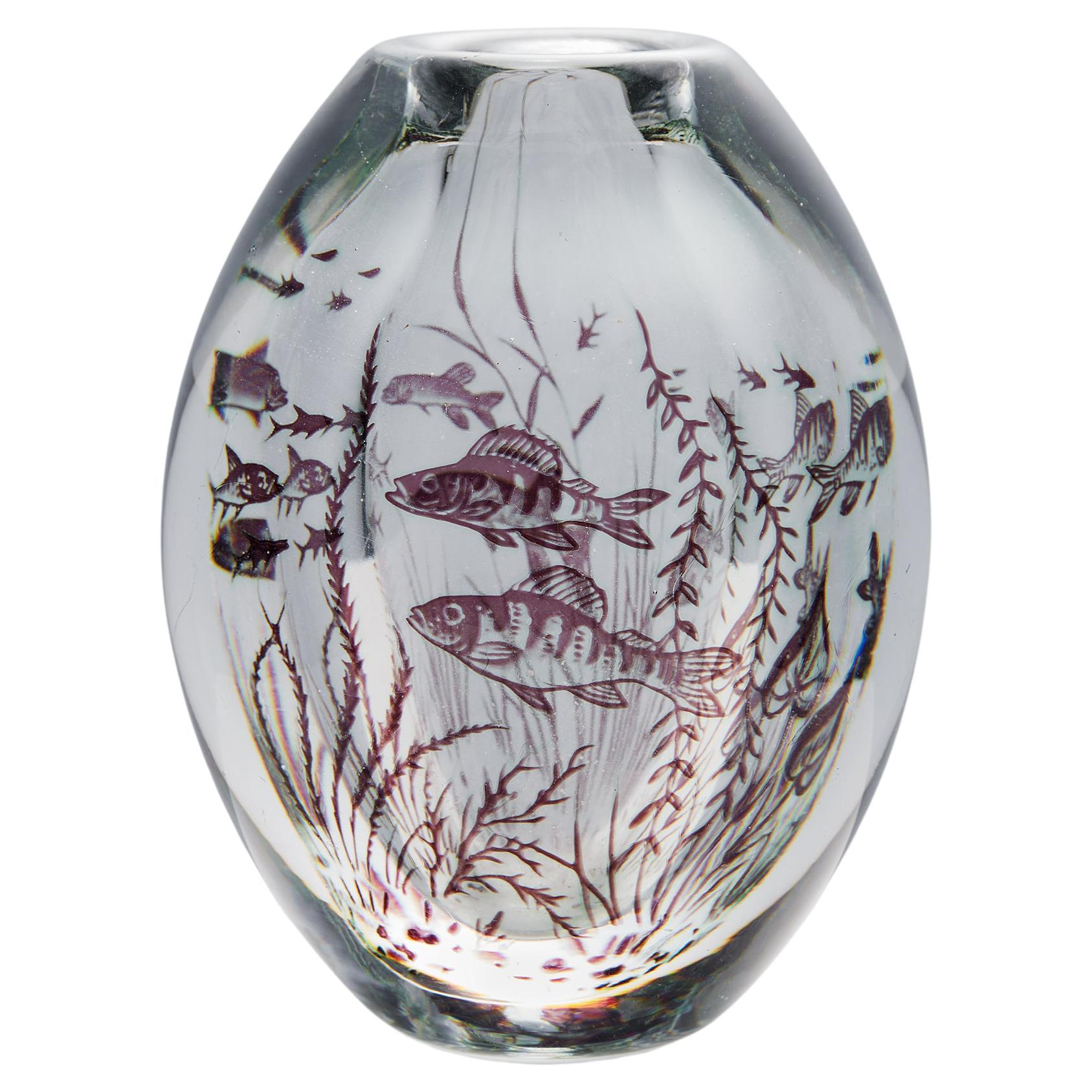 Vase ‘Fish Graal’ Designed by Edward Hald for Orrefors, Sweden, 1949 For Sale