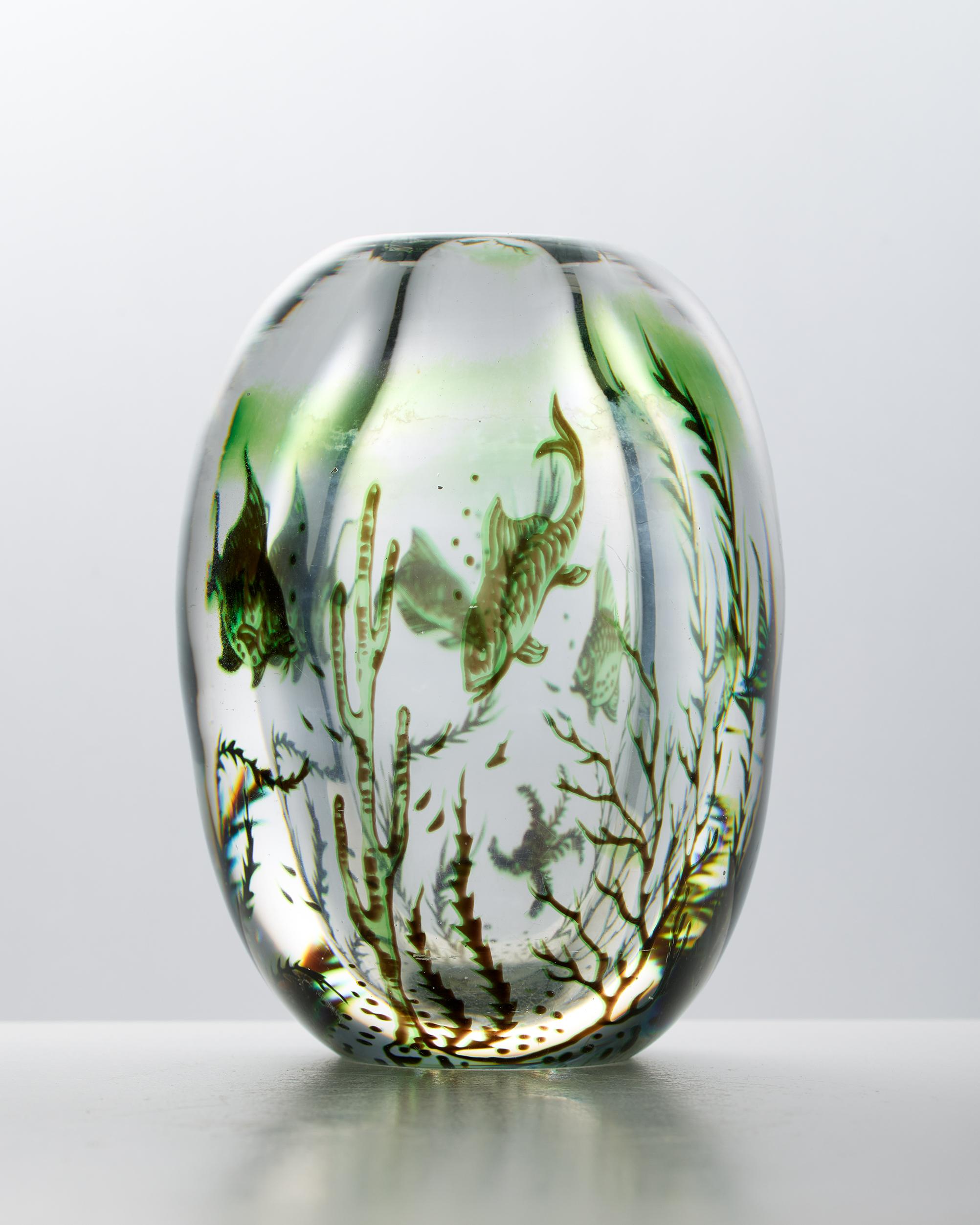 Vaso 'Fiskgraal' disegnato da Edward Hald, per Orrefors, Svezia, anni '50 In condizioni buone in vendita a Stockholm, SE