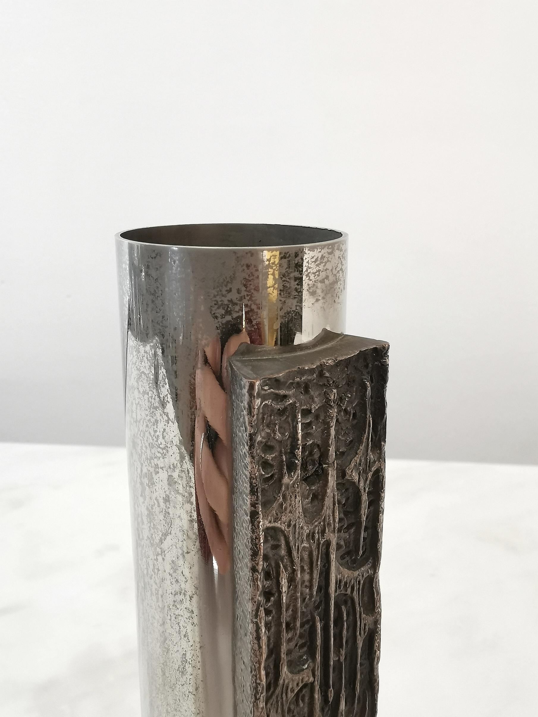 Vase Flower Holder Brass In the Style of Angelo Brotto for Esperia Italy 1970s In Good Condition For Sale In Palermo, IT