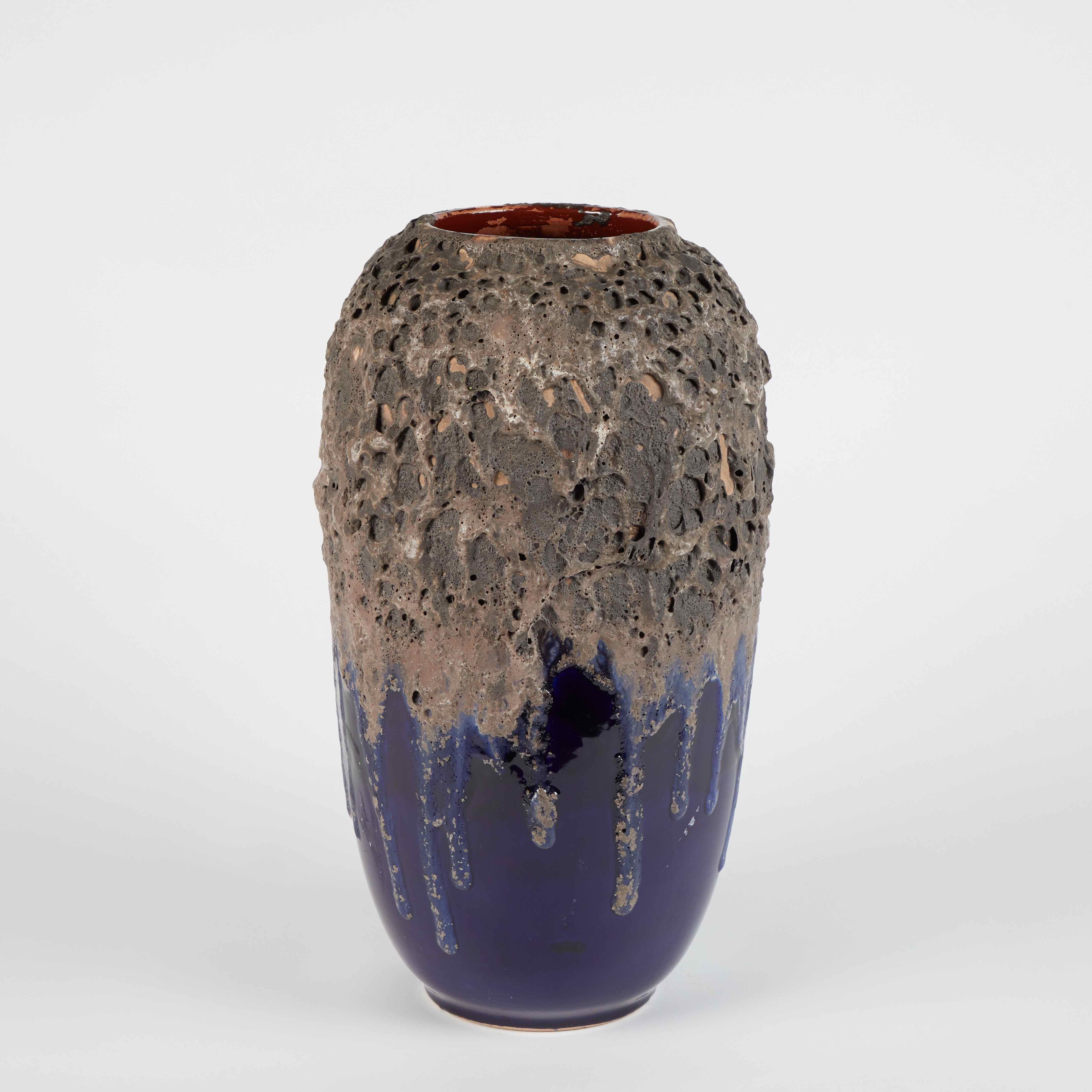 Edwardian Blue and Brown Textured Pottery Vase