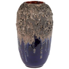 Blue and Brown Textured Pottery Vase