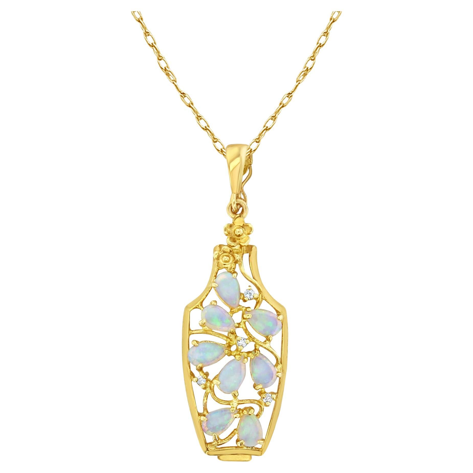 Vaso pieno di opali a forma di pera - Collana in vendita