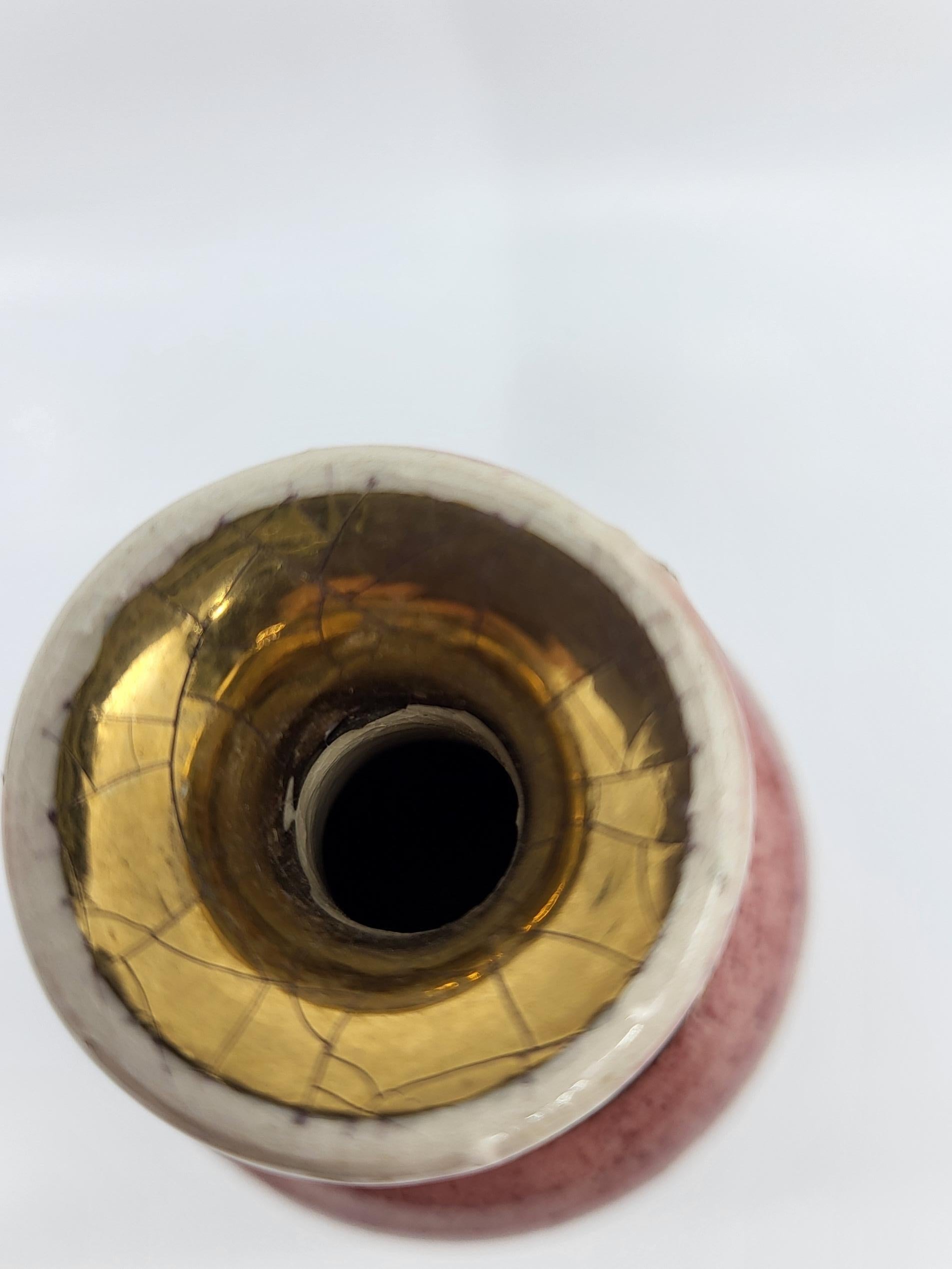 Vase Georges Pelletier céramique Francaise rose doré à l'or French Riviera 1970 For Sale 3