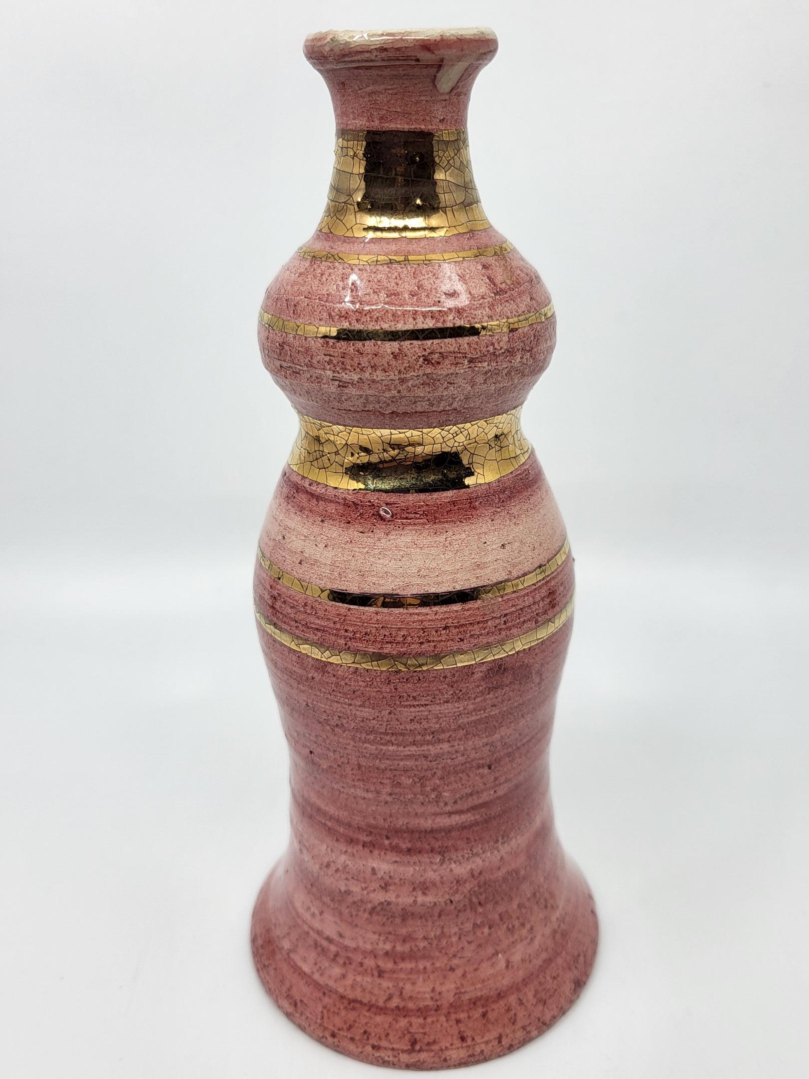 French Provincial Vase Georges Pelletier céramique Francaise rose doré à l'or French Riviera 1970 For Sale