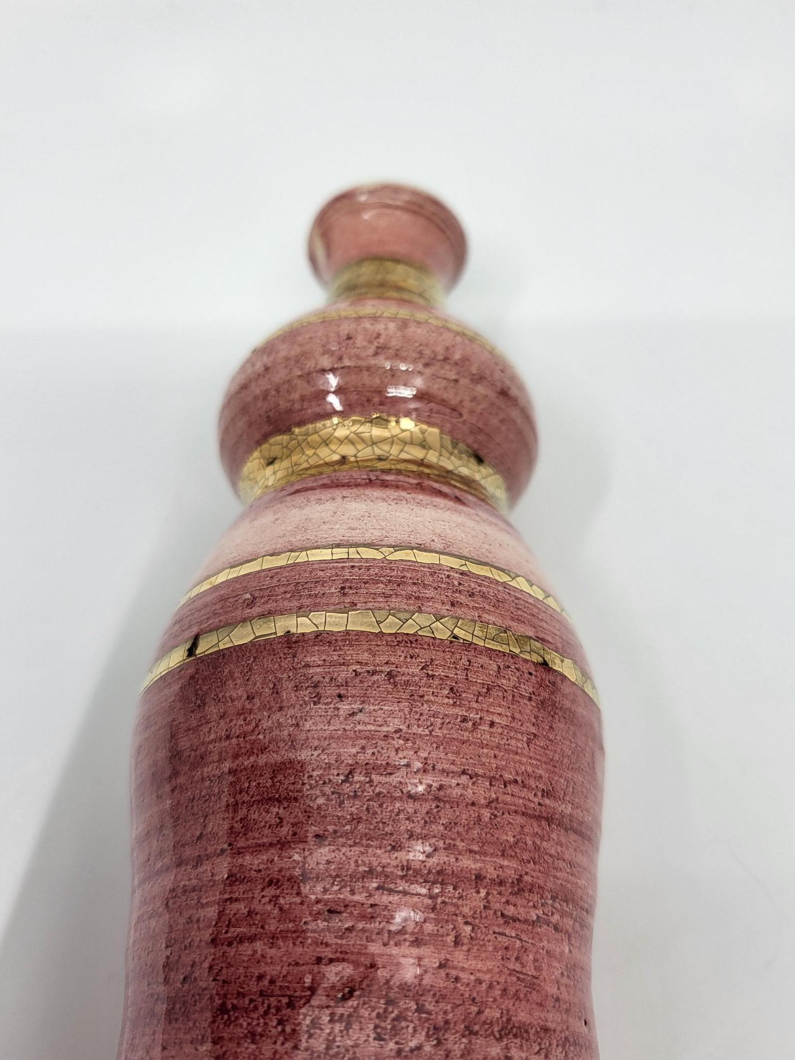 20th Century Vase Georges Pelletier céramique Francaise rose doré à l'or French Riviera 1970 For Sale