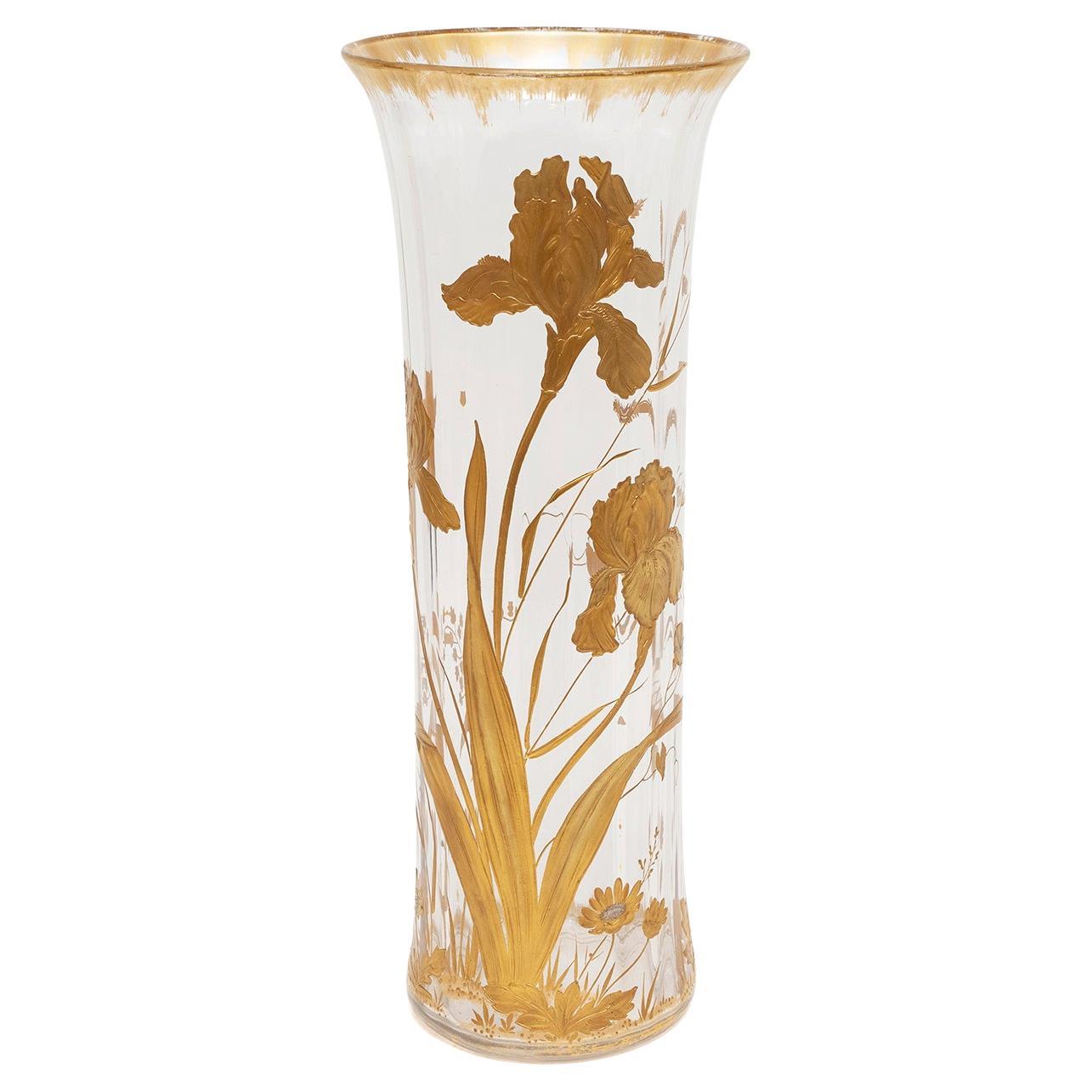 Vase Glas Vergoldete Iris St Louis Kristall Frankreich