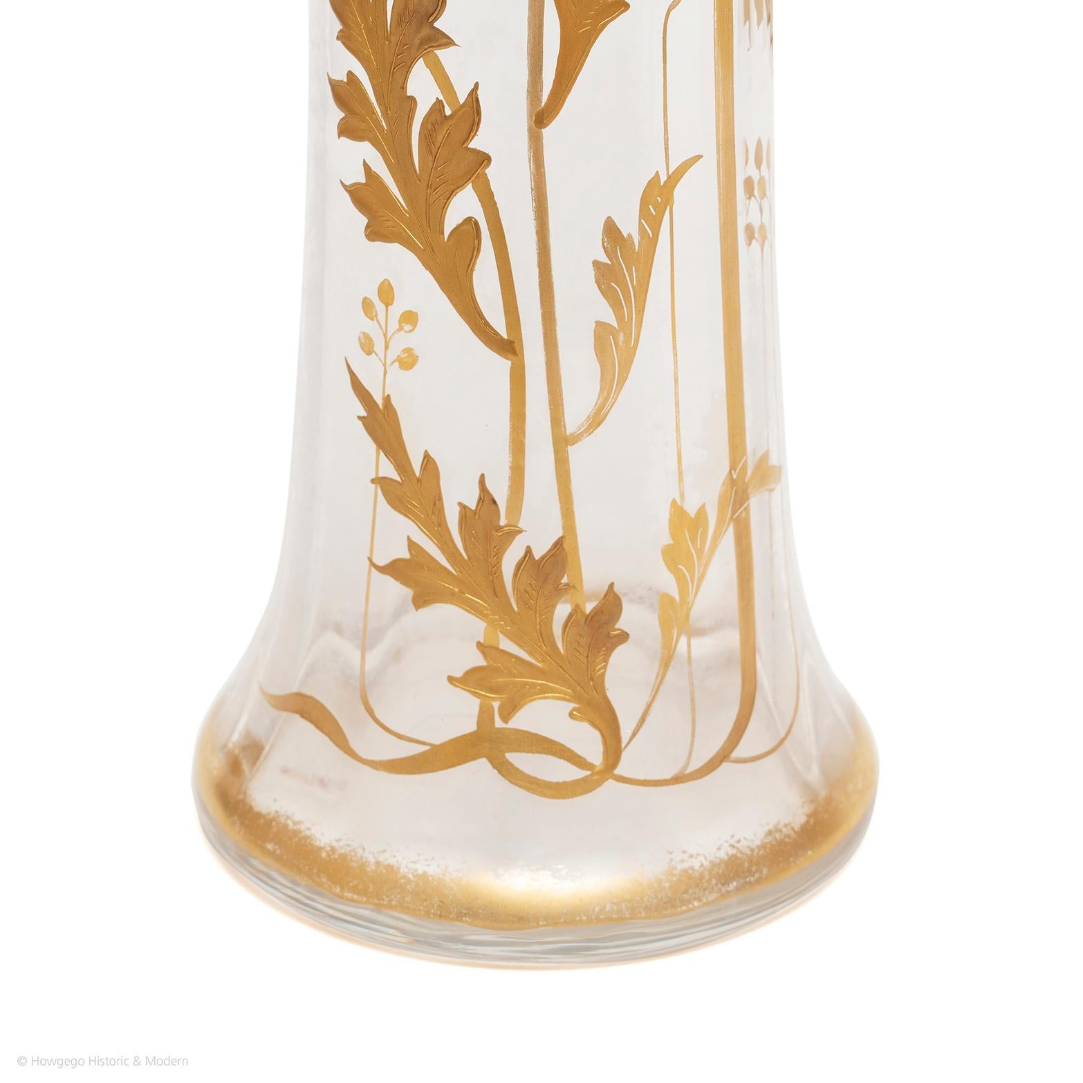 Art Deco Vase Glass Gilded St Louis Crystal Convolvulus France 34cm 13 1/4
