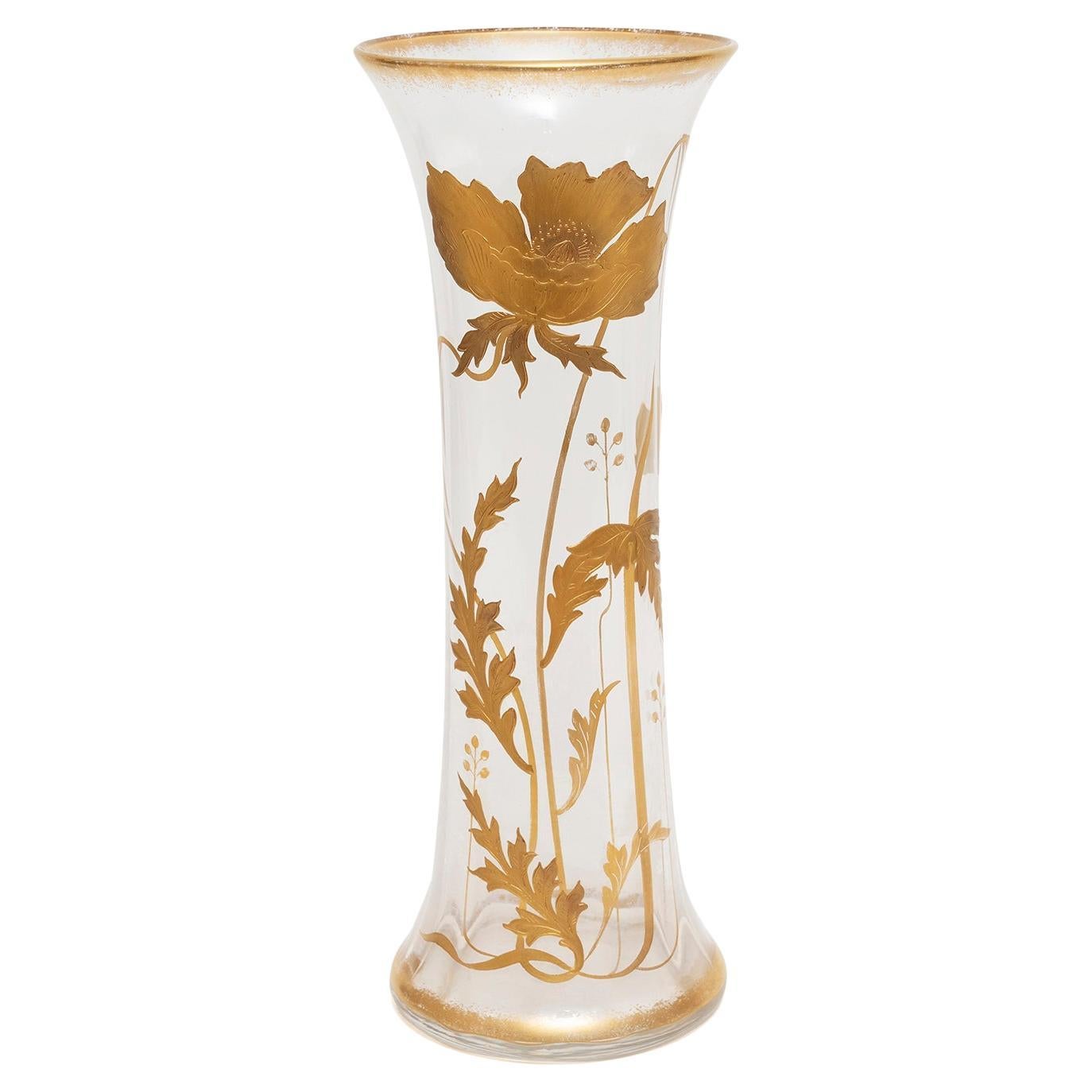Vase Verre doré St Louis Cristal Convolvulus France 34cm 13 1/4"" haut en vente