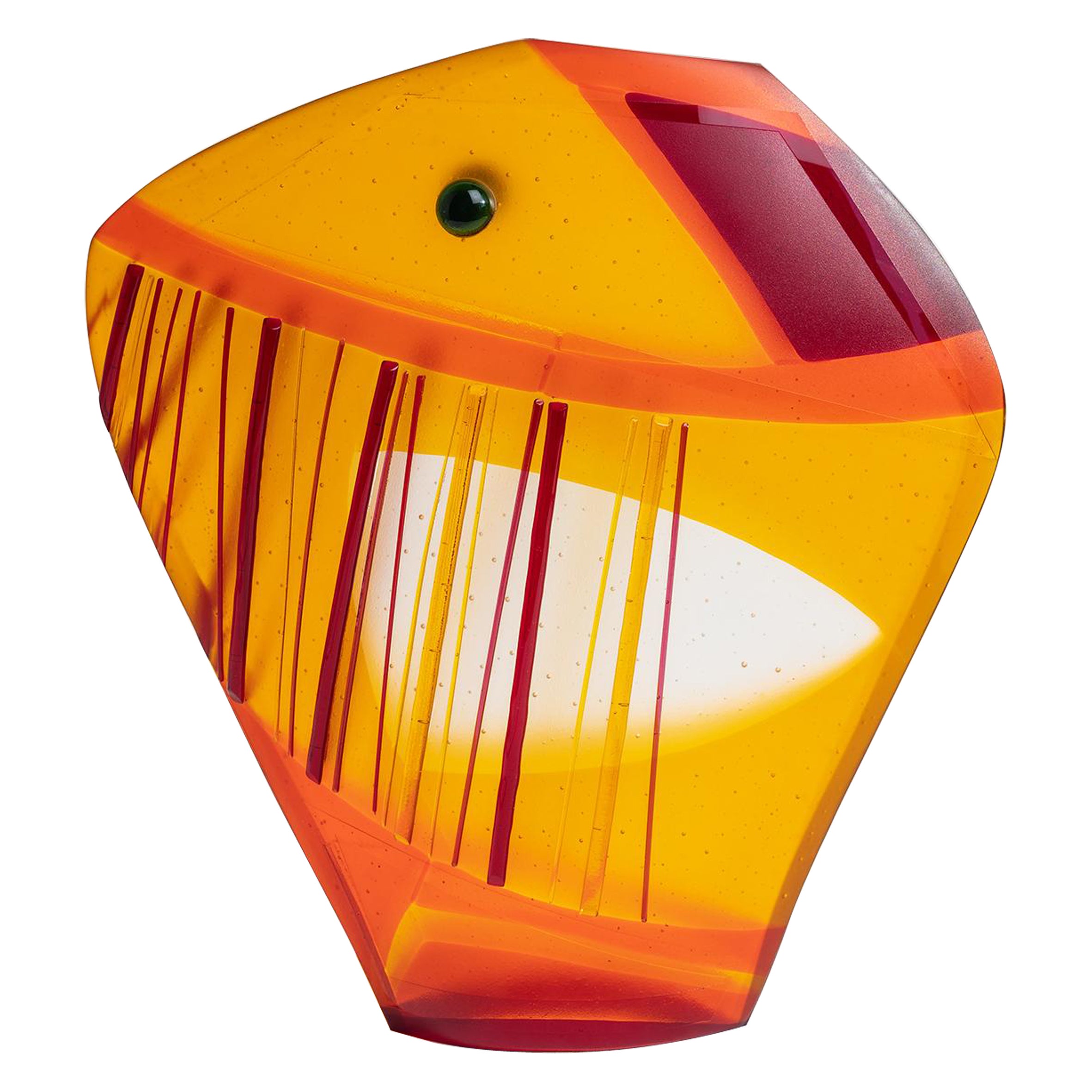Vaso di vetro arancione a forma di pesce "Mar Rosso" di Delia Ruiz Malo e 40 plumas in vendita