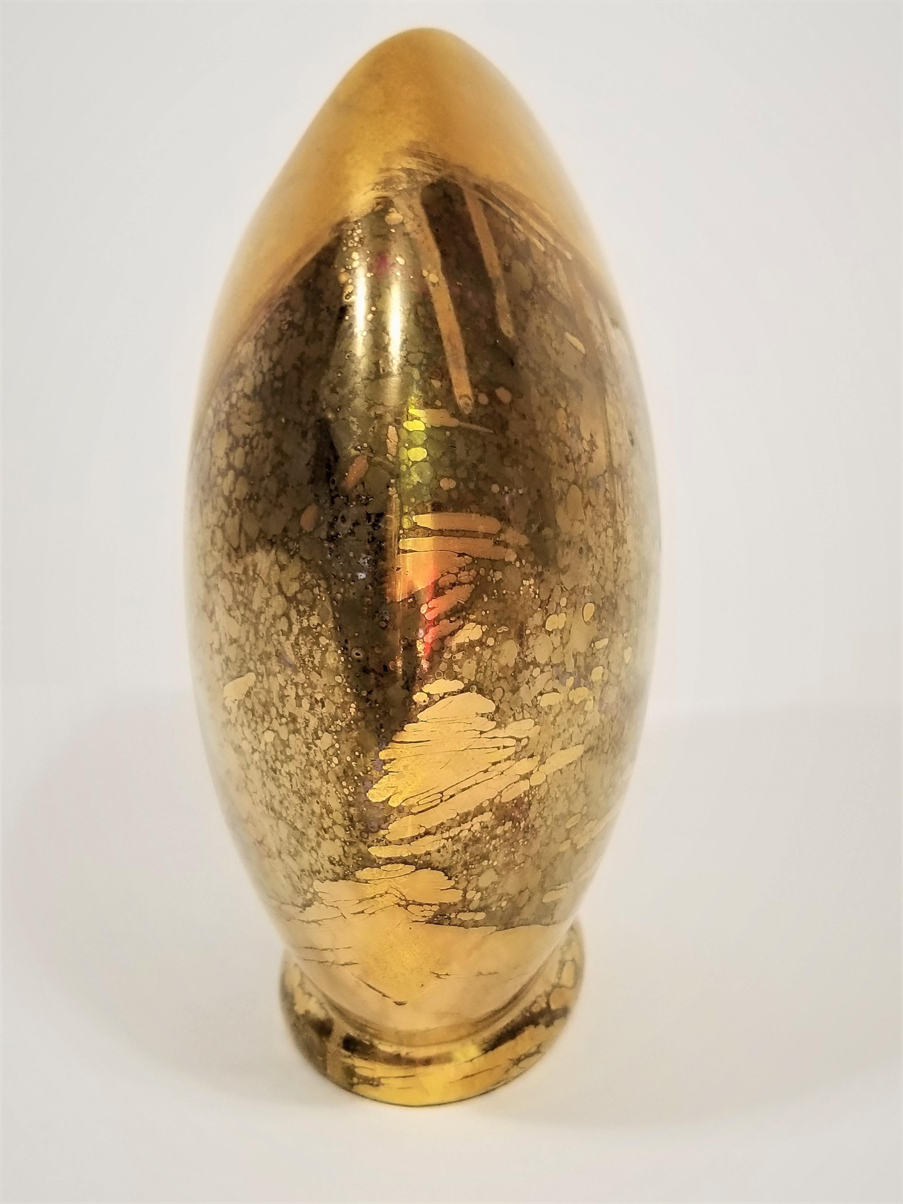Vase Gold Metallic Glazed Ceramic Signed 4